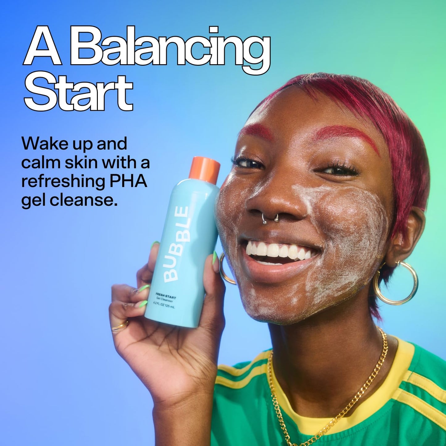 Bubble Skincare Fresh Start Gel Cleanser - Gentle Exfoliating Face Wash for Oily Skin - Formulated with Aloe Vera Juice + Caffeine to Protect and Soothe Complexion (50ml)