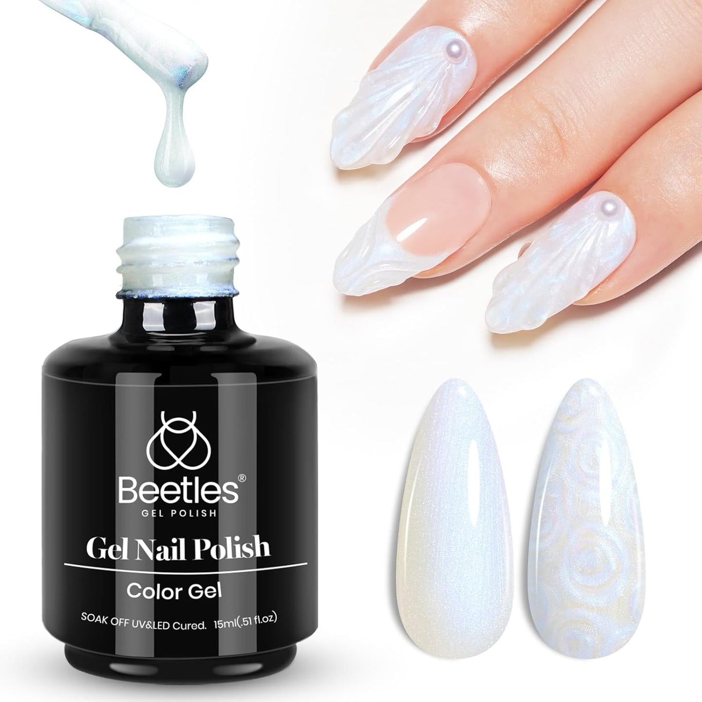 Beetles Pearl Gel Nail Polish, 1 Pcs 15ml Pearl White Glitter Blue Gel Polish Soak Off Shimmer Nail Art Crystal Snowflakes Manicure Salon Diy Home Uv Nail Art Designm