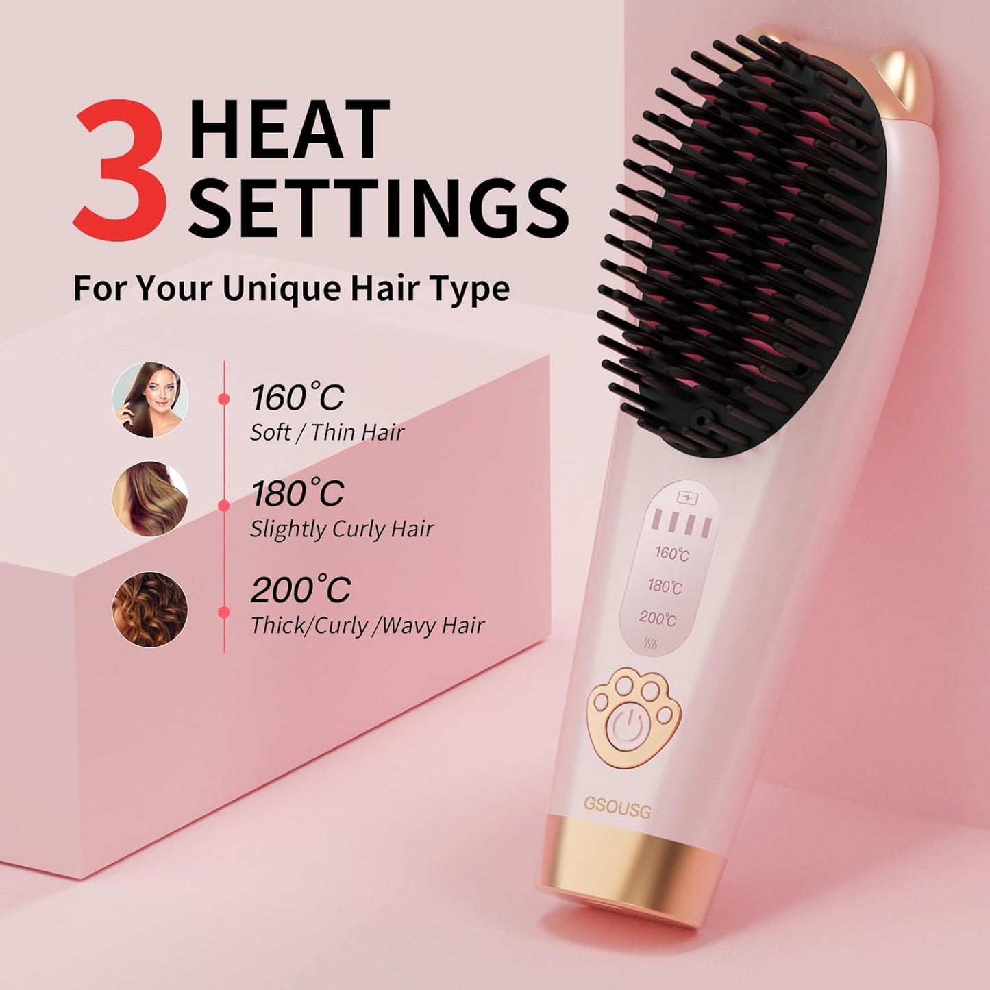 Cordless Hair Straightener,Portable Hair Straightening Brush for Travel, Mini Hot Straightening Comb for Women,Anti-Scald, LED Display & Fast Heating,6000mAh