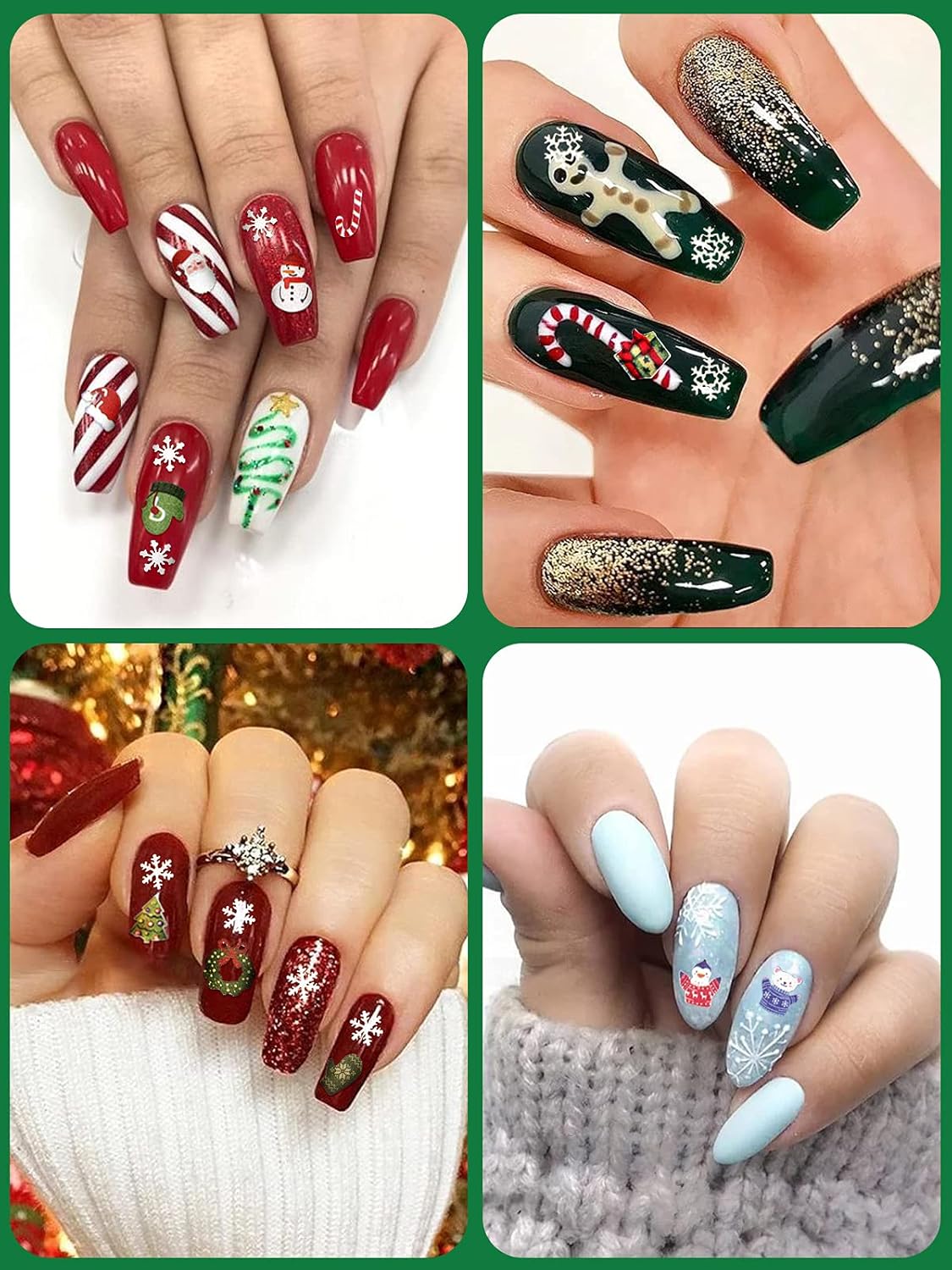 Kalolary 2 Boxes Christmas Nail Art Sequins Sticker, 3D Santa Claus Snowflake Elk Decals for Acrylic Nails, Christmas Tree Wood Pulp Glitter Flakes for Winter Nail Art Decorations