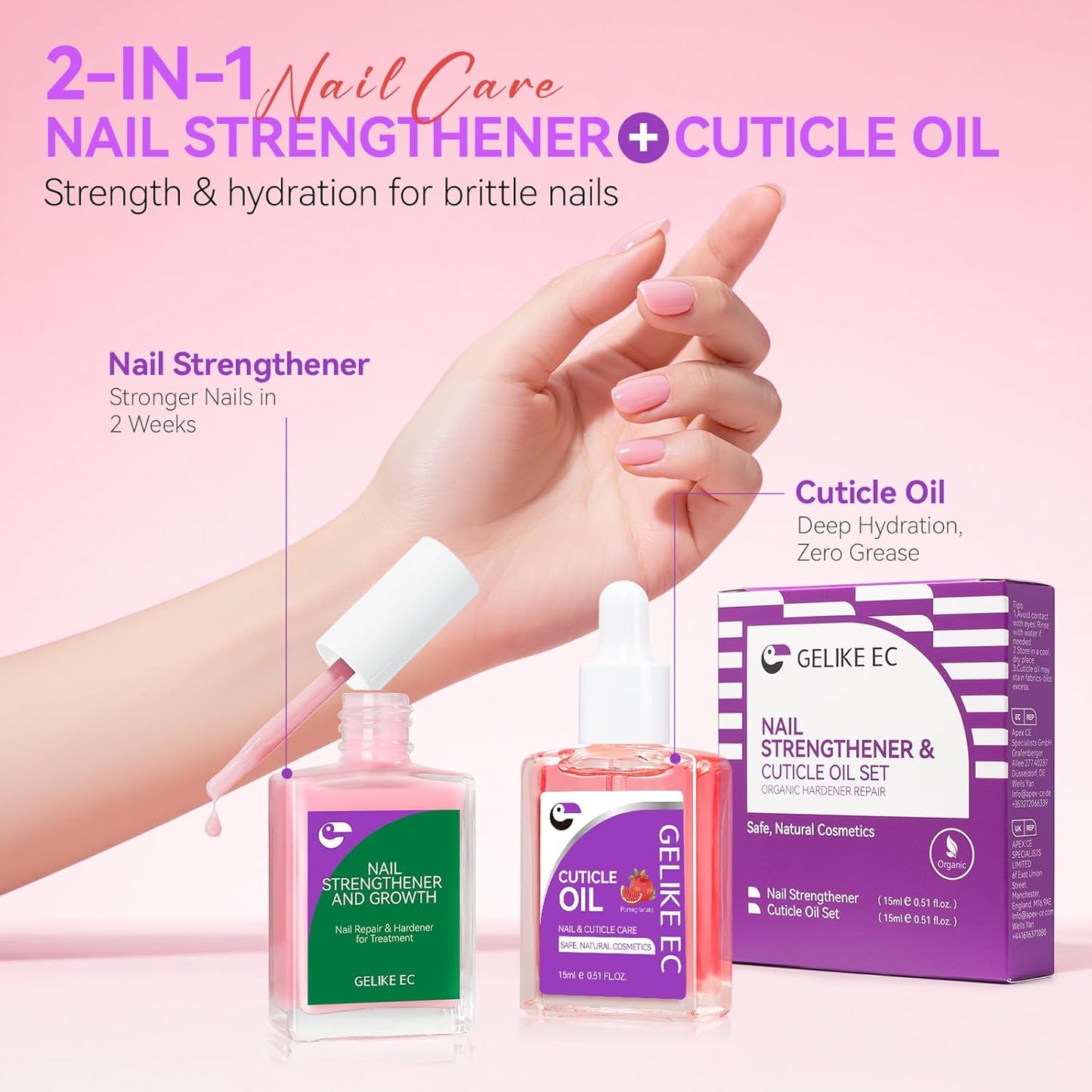 Natural Nail Growth & Oil Kit: Rose & Pomegranate Nail Care Set - Deep Repair for Damaged Nails - Rich Winter Scent - Cruelty-Free Vegan Formula