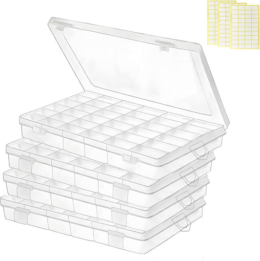 Plastic Organizer Container Box,36 Large Grids Clear Plastic Organizer Box with Adjustable Dividers Craft Organizers (Clear-4pack-144 Grids)