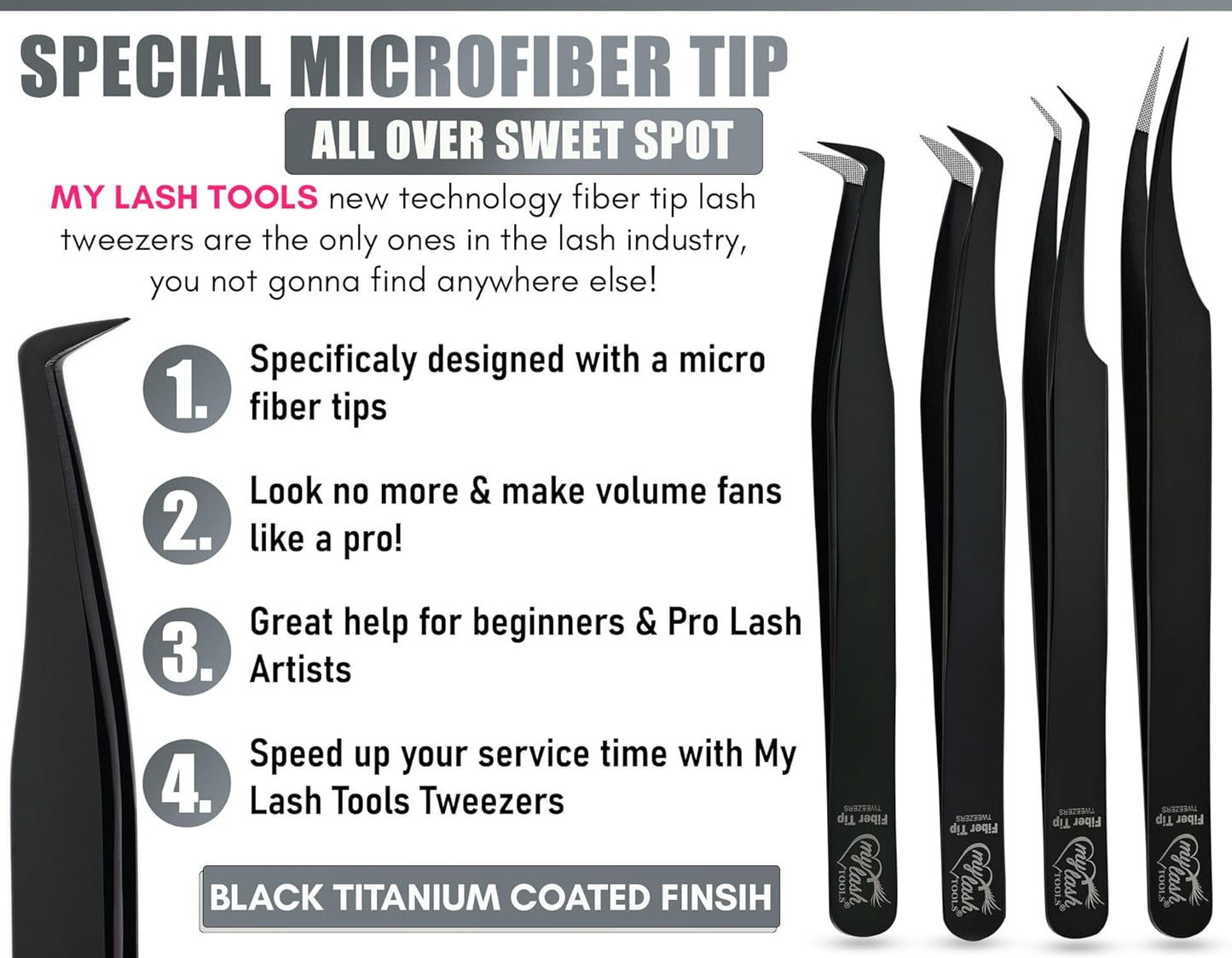 Fiber Tip Lash Tweezers for Lash Extensions Precision Boot Volume Eyelash Extensions Tweezers Japanese Steel Curved Isolation Tweezer Set Fiber grip tweezers pinzas para (5pcs, Black)