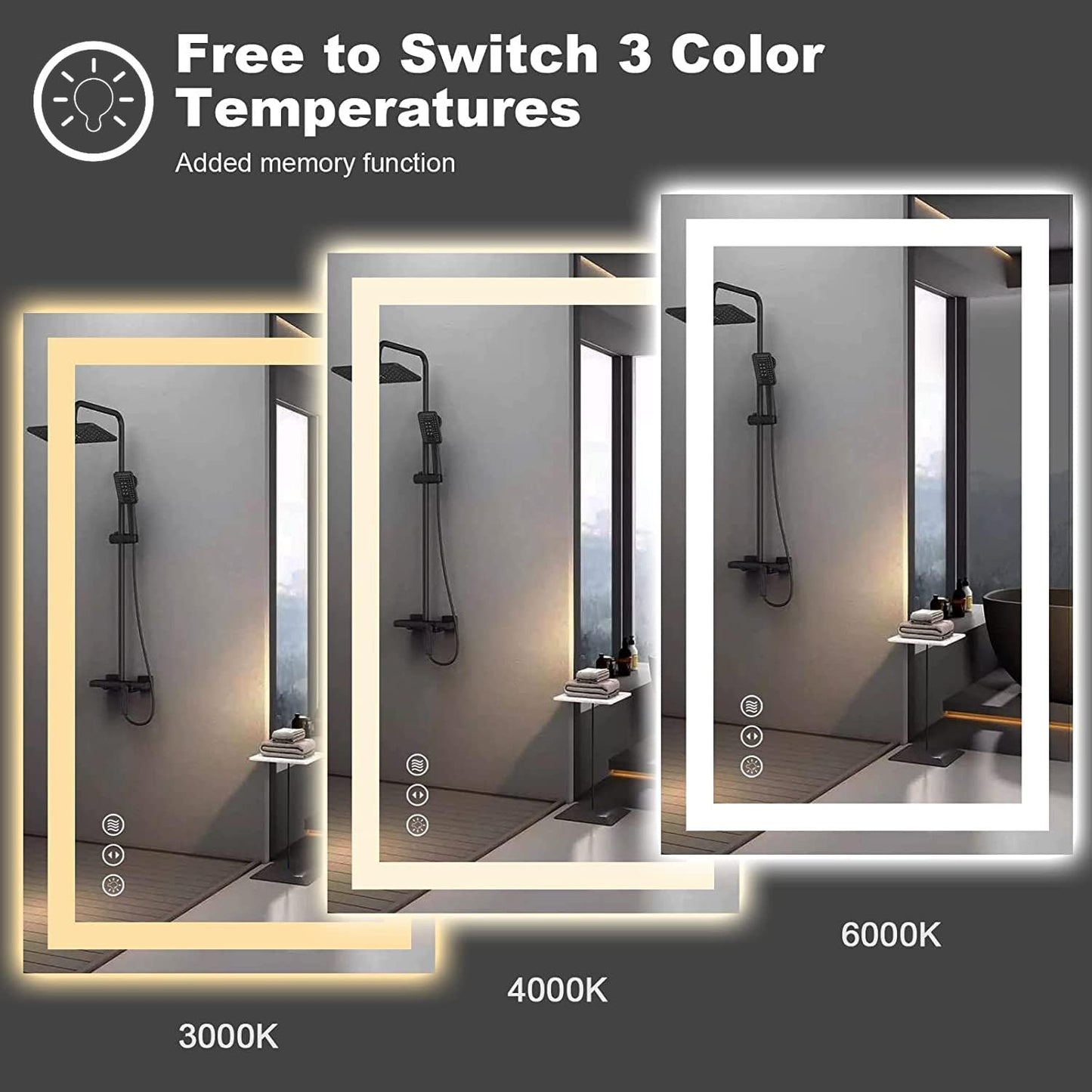 Amorho LED Bathroom Mirror 40''x 36'' with Front Light and Backlit, Stepless Dimmable Wall Mirrors with Anti-Fog, Shatter-Proof, Memory, 3 Colors, Double LED Vanity Mirror (Horizontal/Vertical)