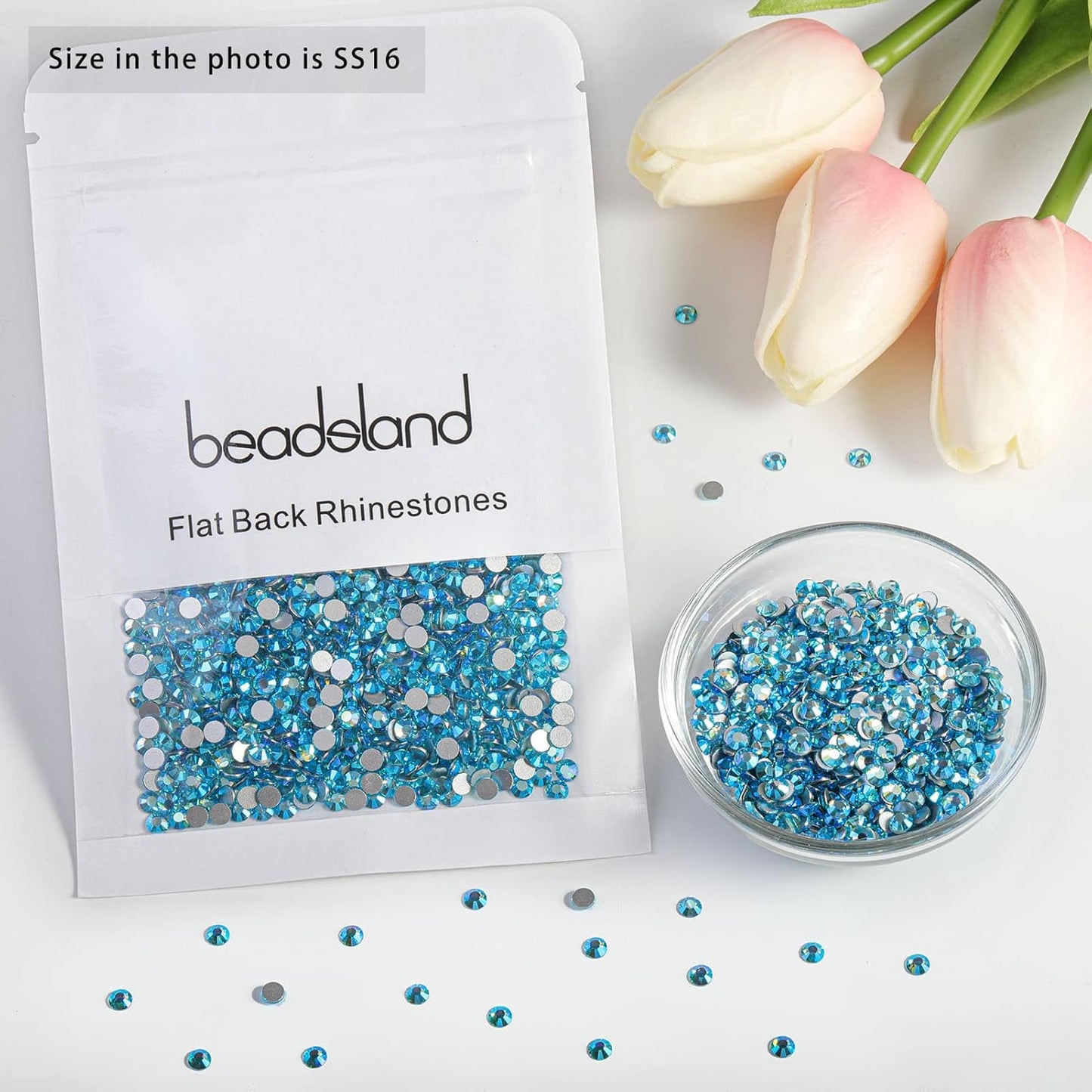 BEADSLAND Flat Back Crystal Rhinestones Round Gems,Aquamarine AB,3.8-4.0mm, SS16/1440pcs