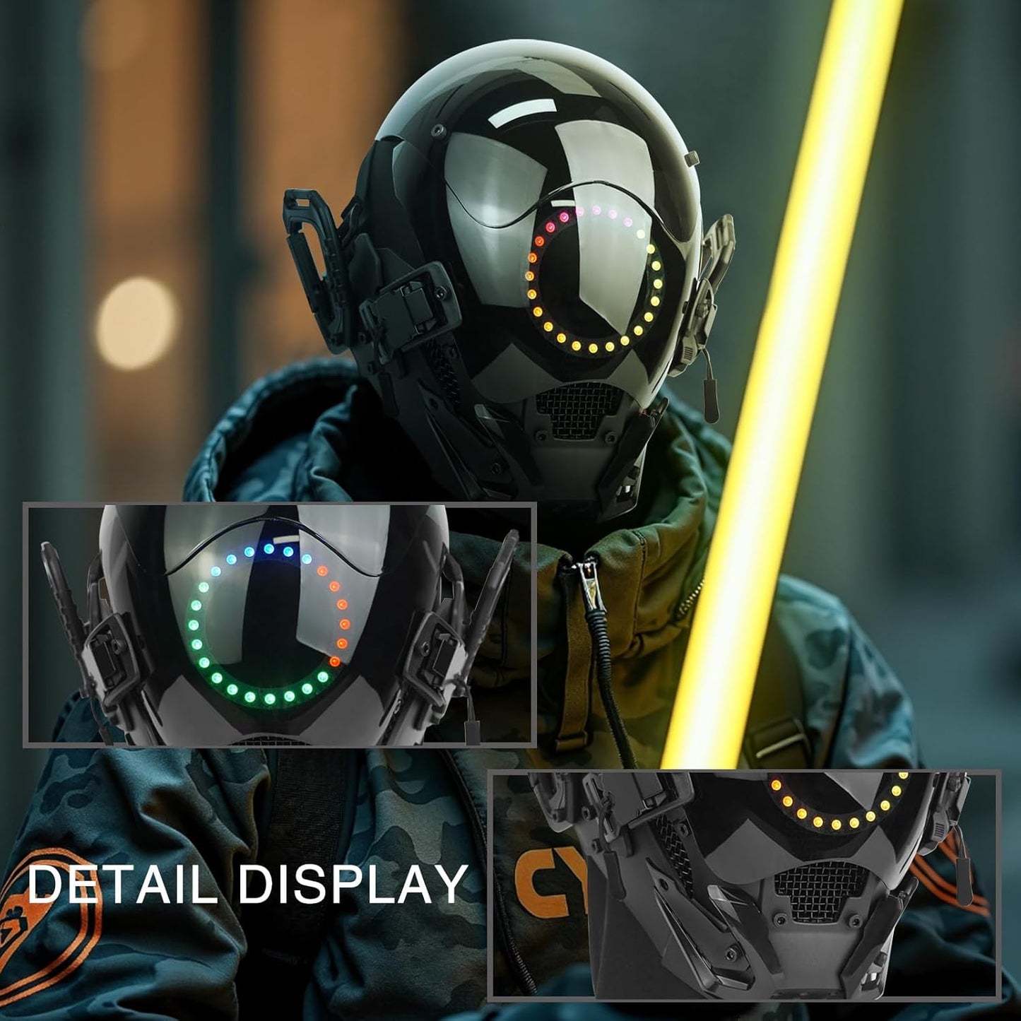 Punk LED Mask with Multicolor Lights, Techwear Helmet for Halloween, Cosplay and Music Festivals