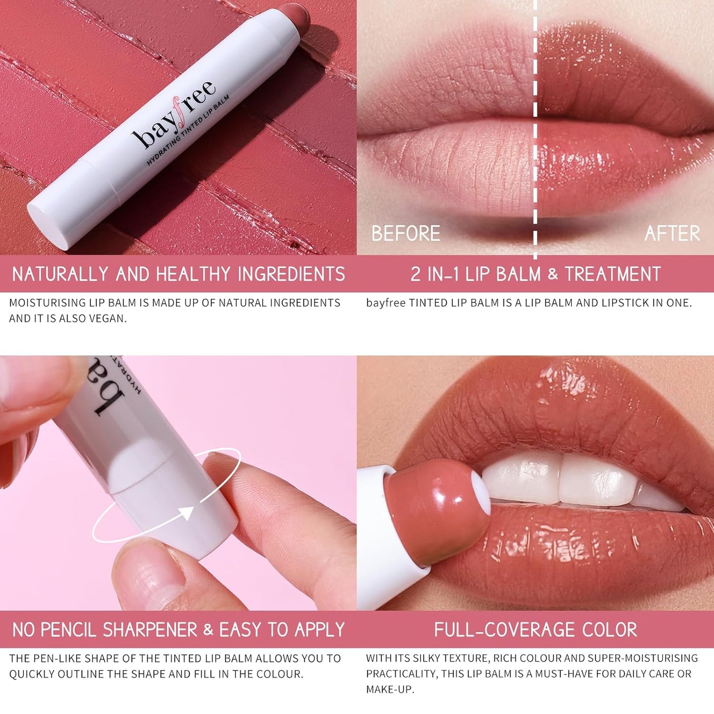 Tinted Lip Balm Plumper, Glossy, Pump Lips, Lightweight, Moisturize & Tint with Jojoba Seed Oil, Vegan Lipbalm Lip Care, Tea Camellia