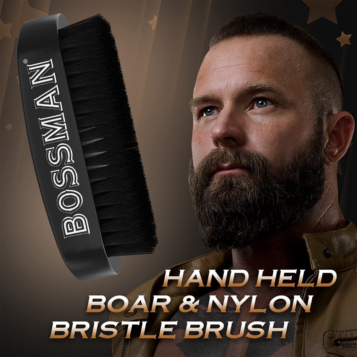 Bossman Beard Brush for Men - Hand Held Boar & Nylon Bristle Brush - Detangling Brush for Beard and Hair Care