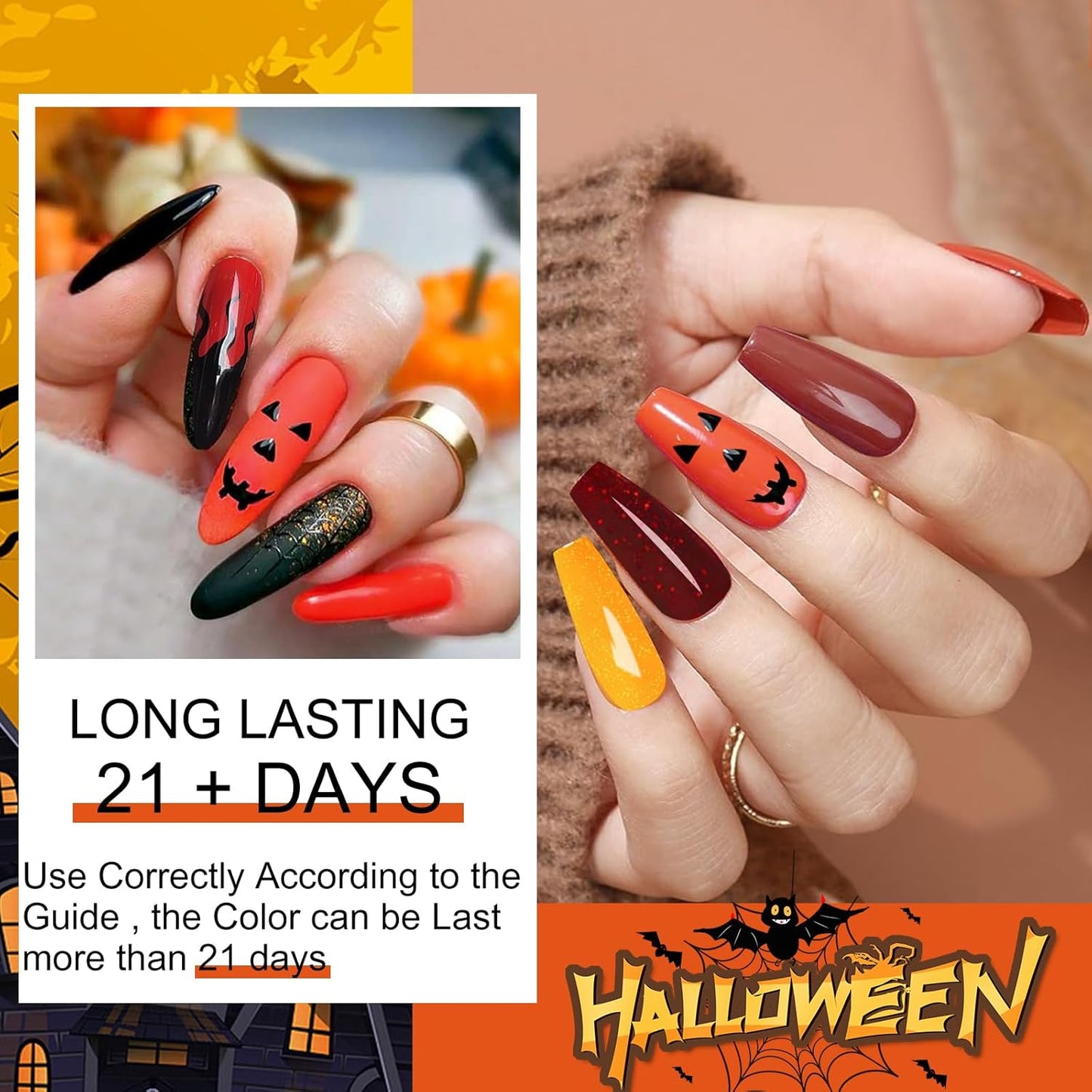 6 Colors Dip Powder Set, Red Orange Glitter Hallowen Dipping Powder Color Set, Glossy Nail Art Manicure DIY Salon Home Gift for Ladies (YYSDDPS-06-6pcs)