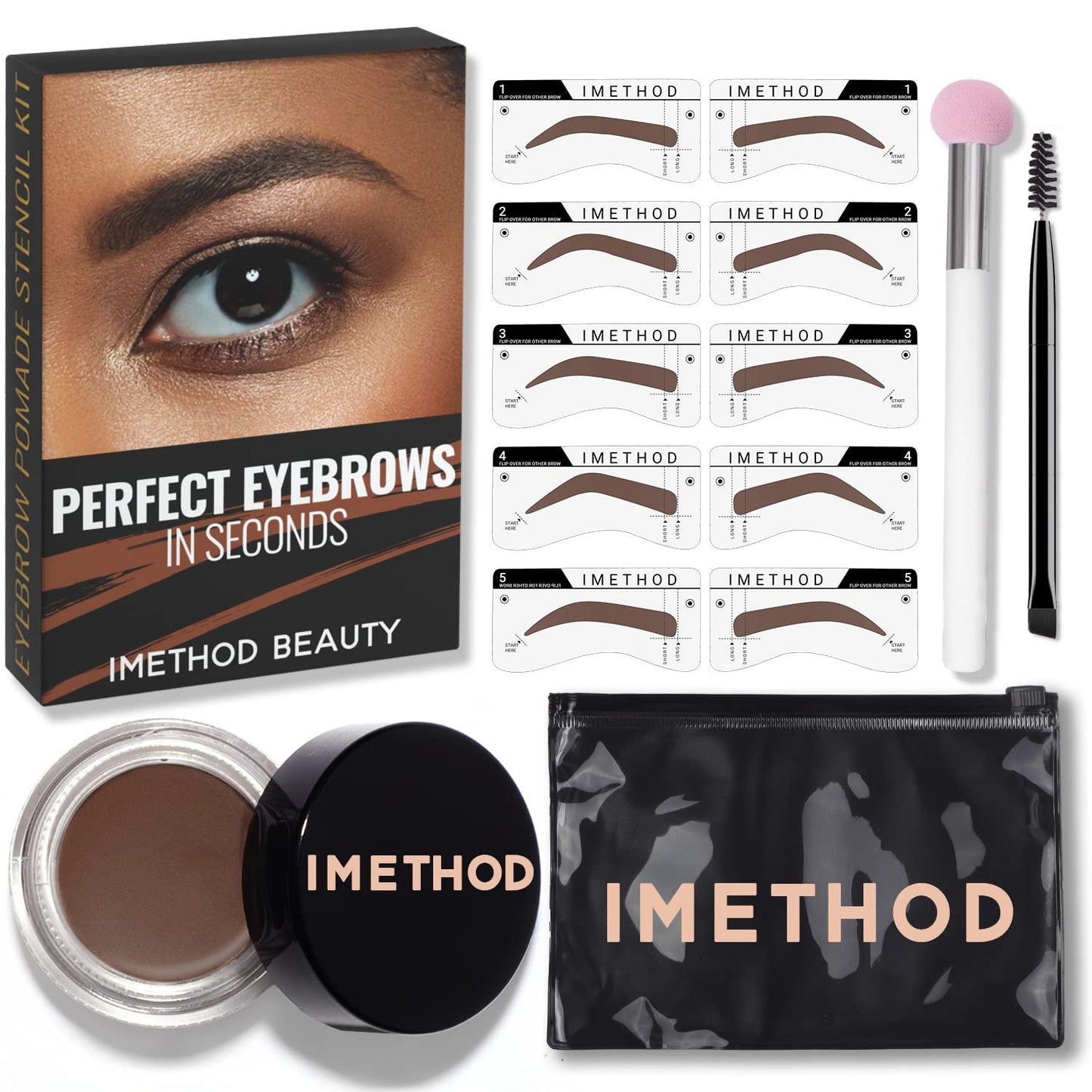 iMethod Eyebrow Stamp and Eyebrow Stencil Kit - Brow Stamp Kit, Eye Brow Stamping Kit, Brow Stencil and Stamp Kit, Brow Trio Eyebrow Kit, Perfect Bushy Eyebrows, Light Brown