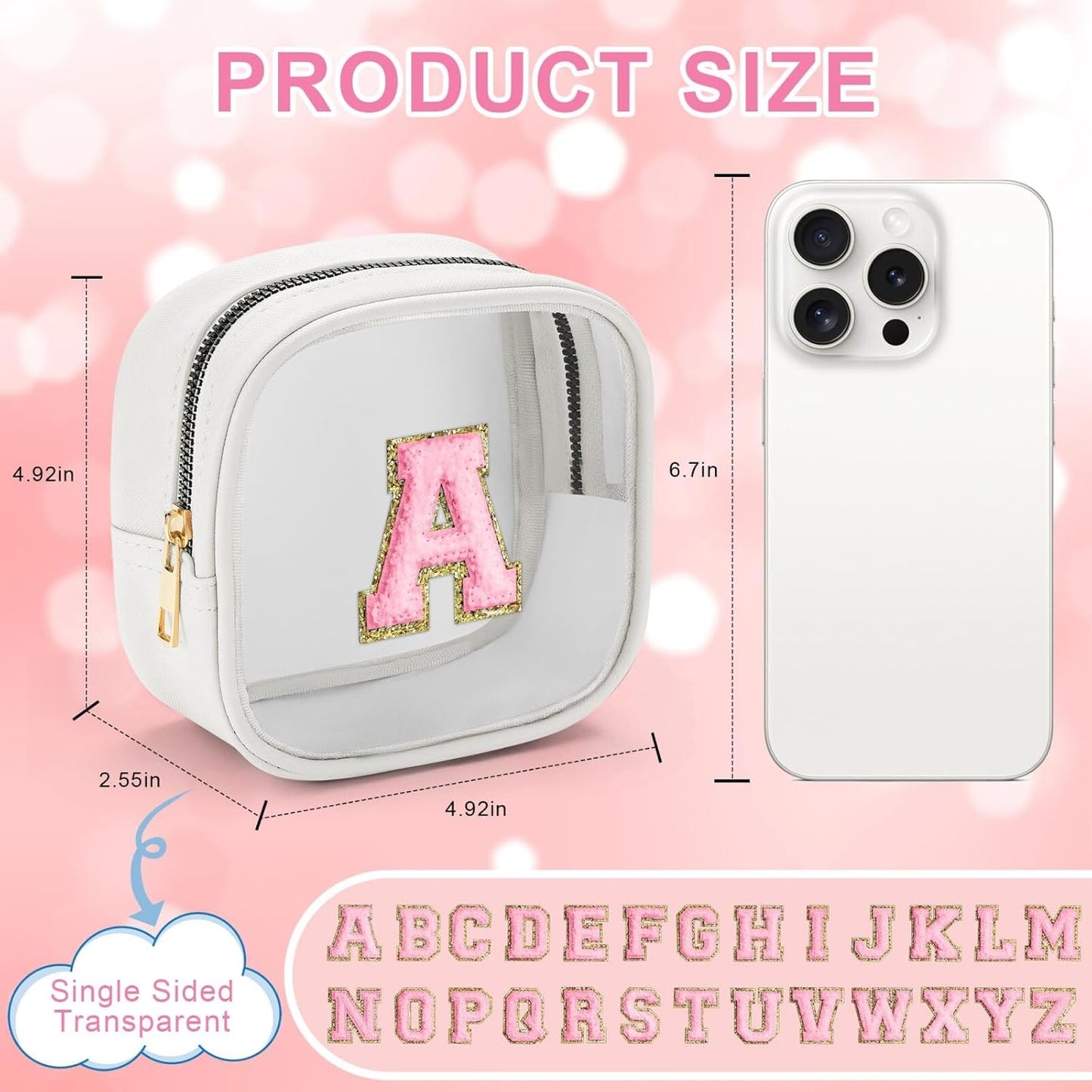 YOOLIFE Initial Make Up Bag Travel Toiletry Bag, Clear Makeup Bag Preppy Cosmetic Bags Organizer Travel Essentials Gifts for Women Teen Girlfriend Teacher Mom Birthday Mothers Day Gifts White F