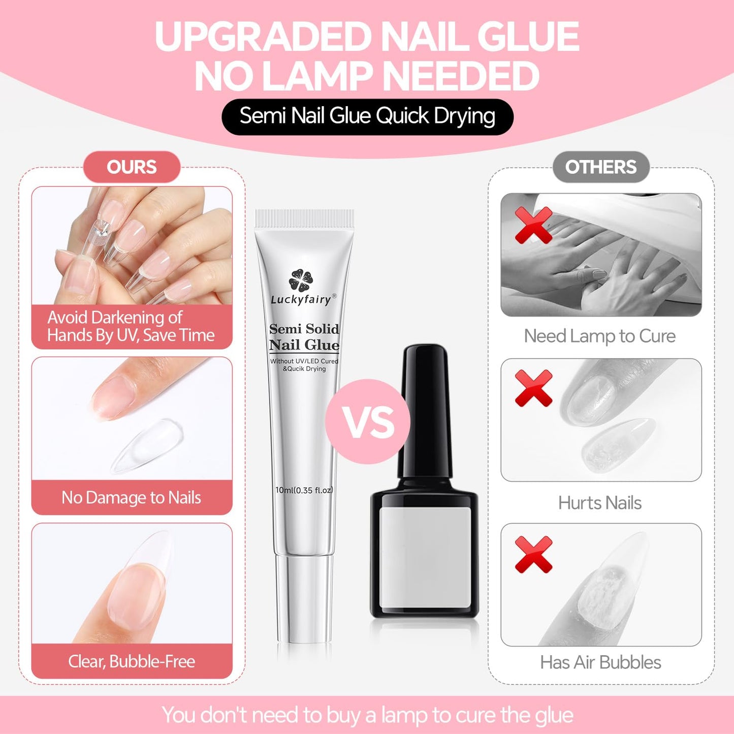 Super Strong Solid Nail Glue Gel for Press On Nails Tips, No U V Light Needed Gel Nail Glue 10g (2pcs) Quick Drying Adhesive Long Lasting Fake Acrylic Nails Glue Kit