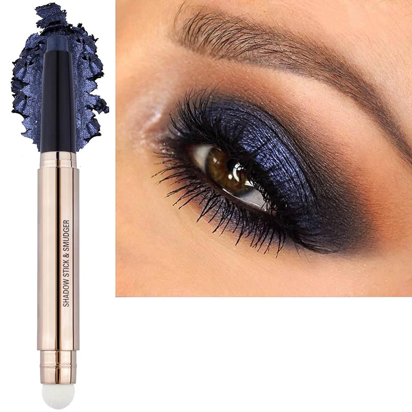 Black Eyeshadow Stick Eye Makeup Cream Shimmer Smooth Glitter Hypoallergenic Single Crayon Waterproof Long Lasting Eye Shadow Pencil Multi-Dimensional Eyes Look Pen(Dark Blue Black#12)