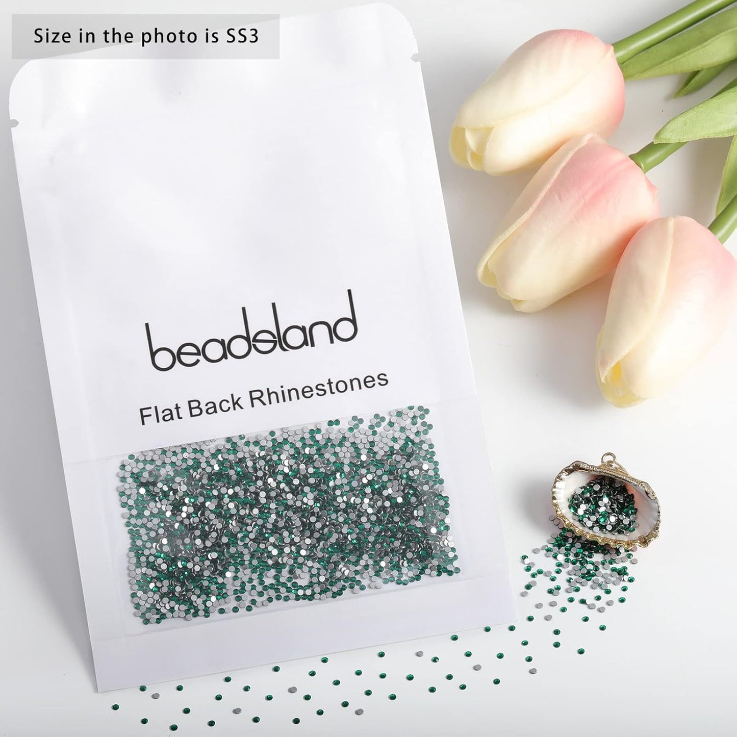beadsland Flat Back Crystal Rhinestones Round Gems, Emerald (1.3-1.4mm) SS3/1440pcs
