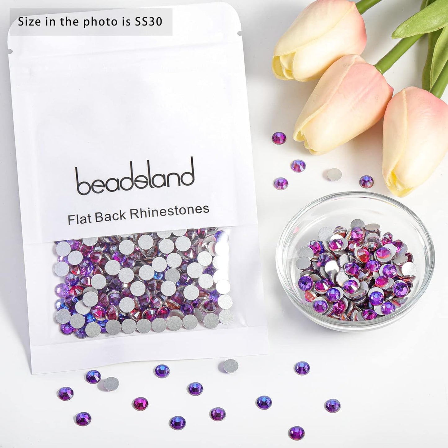 Beadsland 288pcs Flat Back Crystal Rhinestones Round Gems for Nail Art and Craft Glue Fix, Purple Velvet,SS30,6.3-6.5mm
