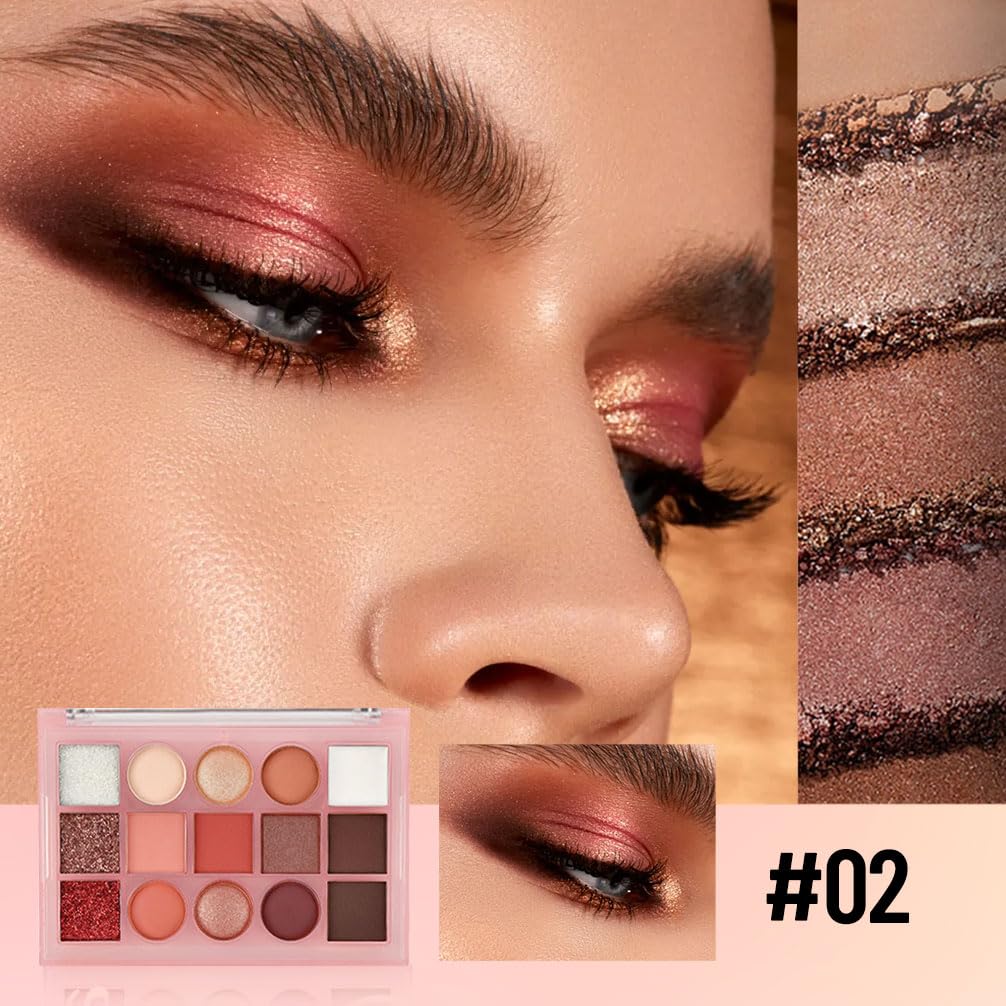 Eyeshadow Palette Makeup – Neutral Nude Matte & Shimmer Eyeshadow Palette, High Pigment Waterproof Glitter Eye shadow,Blendable Pink, Brown, Rose Gold Eye Makeup (F-02#, 1 Count (Pack of 1))