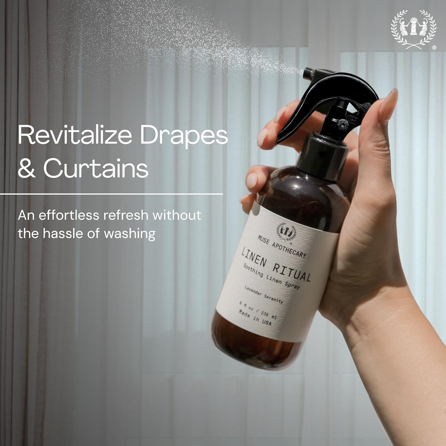 Muse Apothecary Linen Ritual - Aromatic, Soothing, and Relaxing Linen Spray for Bedding, Laundry and Fabric Spray Freshener - Infused with Aromatherapy Essential Oils - Lavender Serenity