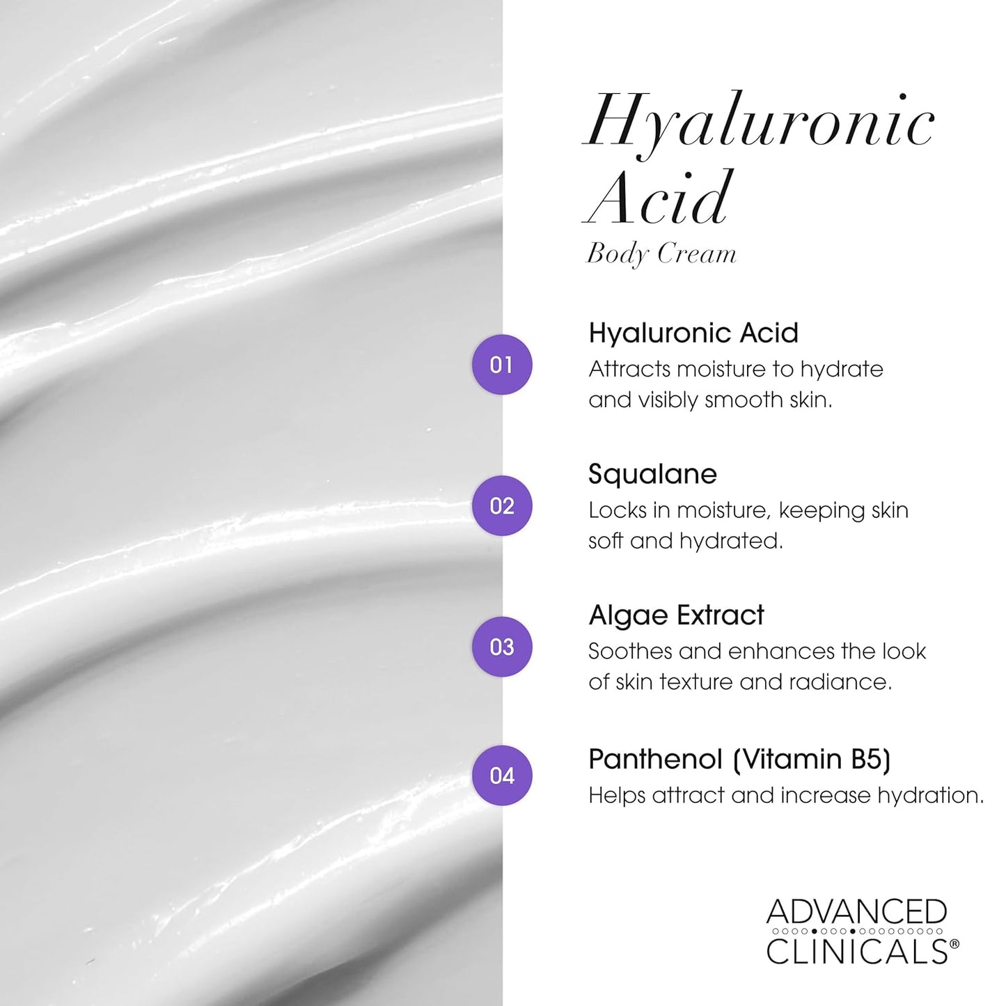 Advanced Clinicals Hyaluronic Acid Moisturizer Body Cream W/Vitamin E | Hydrating Cream & Body Lotion For Women & Men To Help Improve Look of Wrinkles, Dry Skin, Crepey Looking Skin, 16OZ, 2-Pack