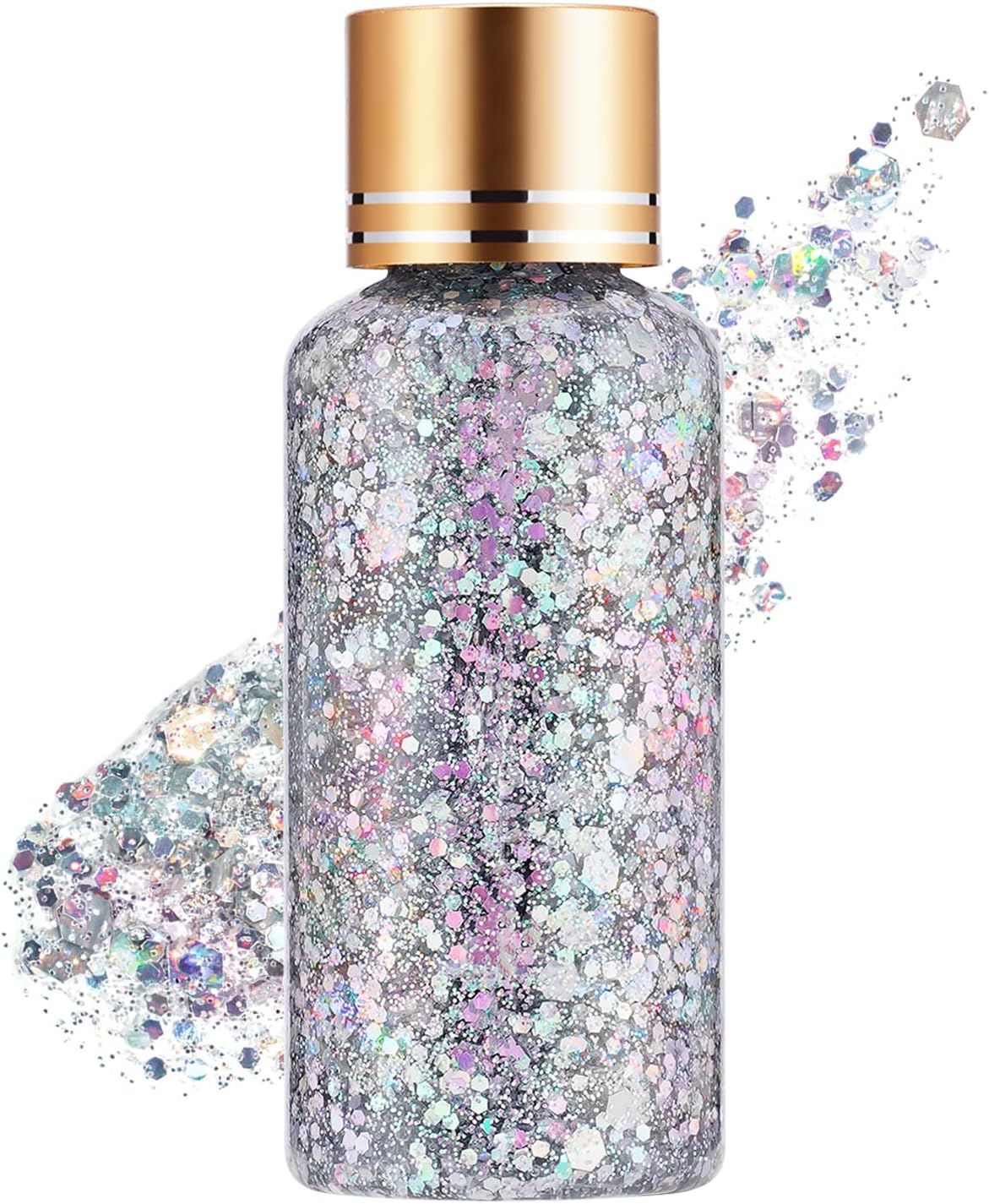 Starlight Silver Face and Body Glitter Gel for Women Kids, Long Lasting Holographic Chunky Hair Eye Glitter Shimmer Makeup for Singer Concert Music Festival Rave Accessories, 1oz