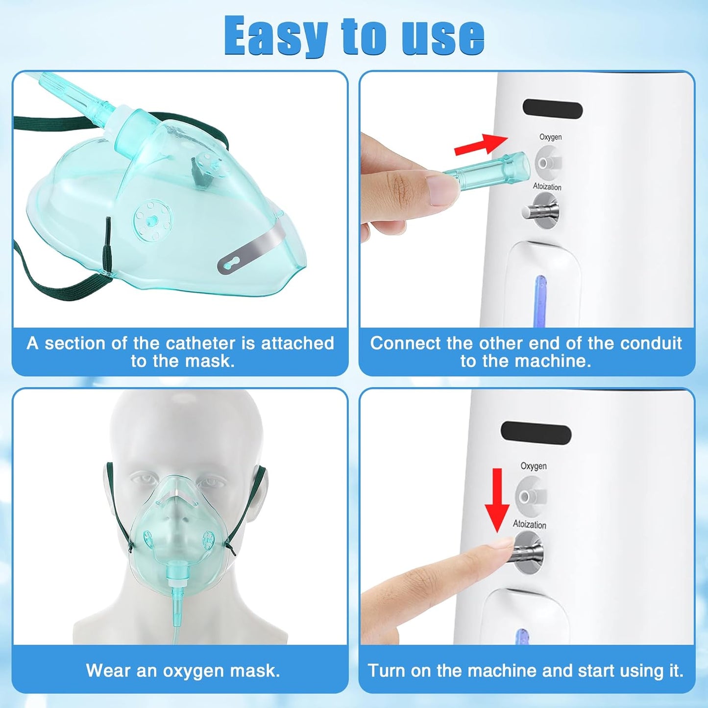 Geiserailie 2PCS L Oxygen Mask with 6.6 Ft Tubing and Adjustable Elastic Strap, Adult Oxygen Mask with Tubing, Breathing Masks for Face Adult