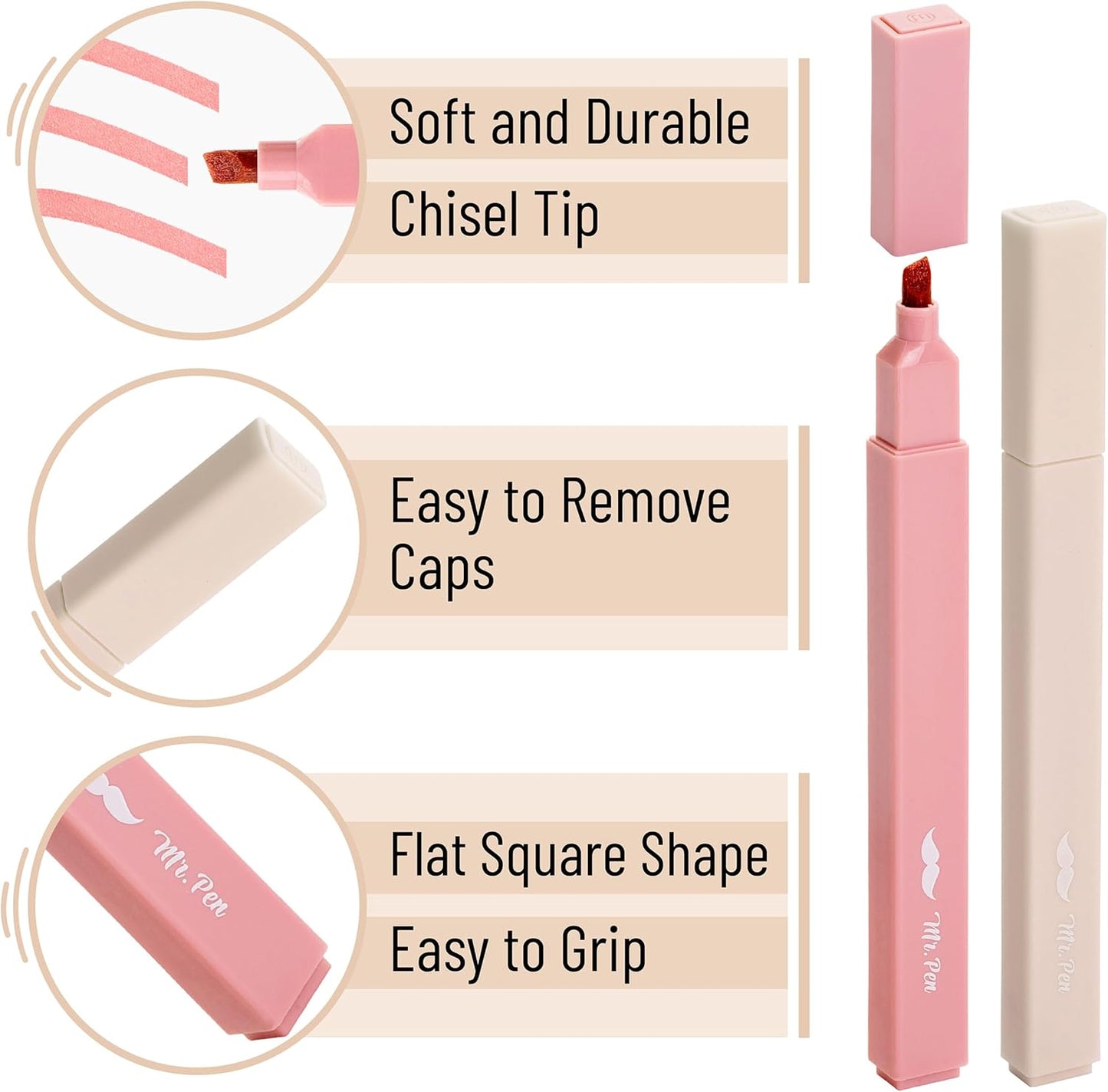 Mr. Pen- Aesthetic Highlighters, 8 pcs, Chisel Tip, Vintage Colors, No Bleed Bible Highlighter Pastel, Highlighters Assorted Colors