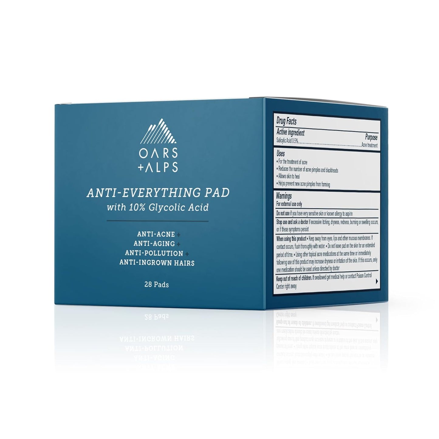 Oars + Alps Anti Everything Pads & Blackhead Remover, Facial Cleanser & Exfoliator with 10% Glycolic & Salicylic Acids for All Skin Types, Exfoliant Hydrates Skin & Reduces Blackheds, Wrinkles,28 ct