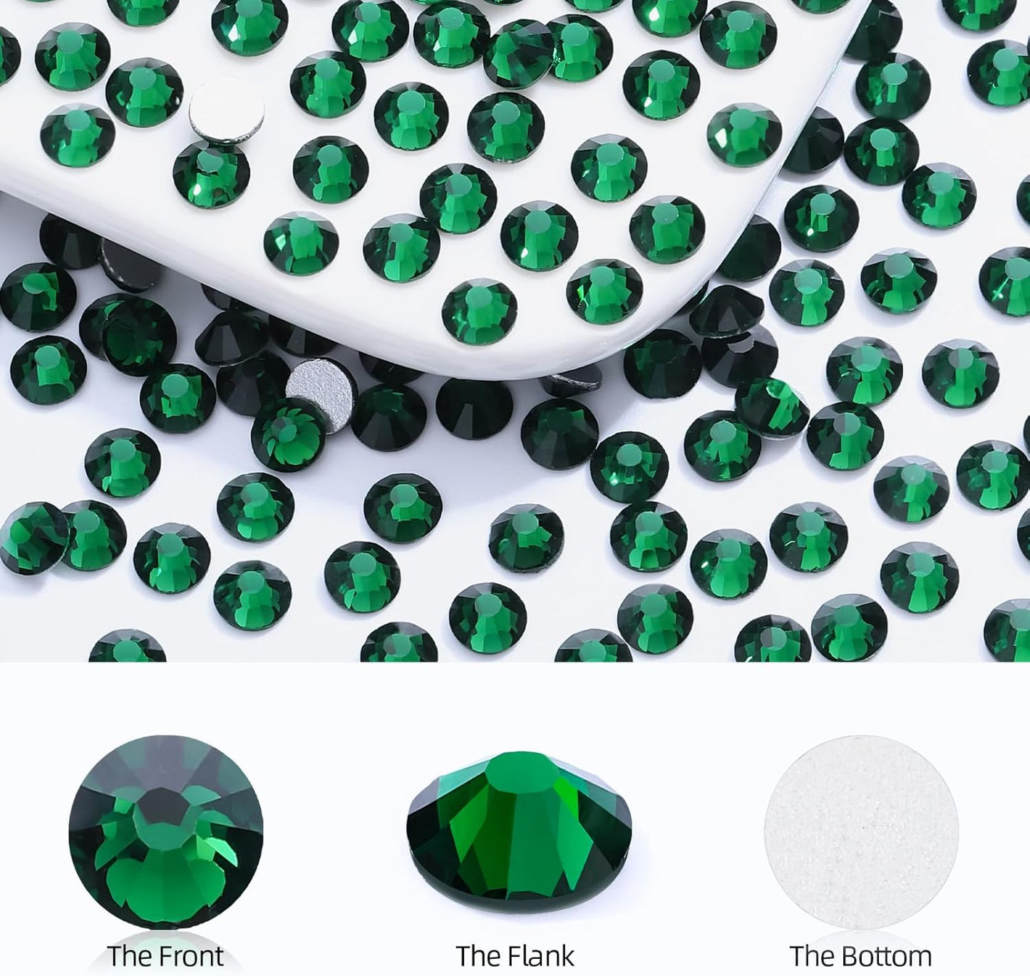 Green Flatback Rhinestones, Glass Rhinestones for Nail Art and Craft, Glue Fix, Loose Crystal Gemstones(Green, SS16, 2880pcs, 3.8-4.0mm)