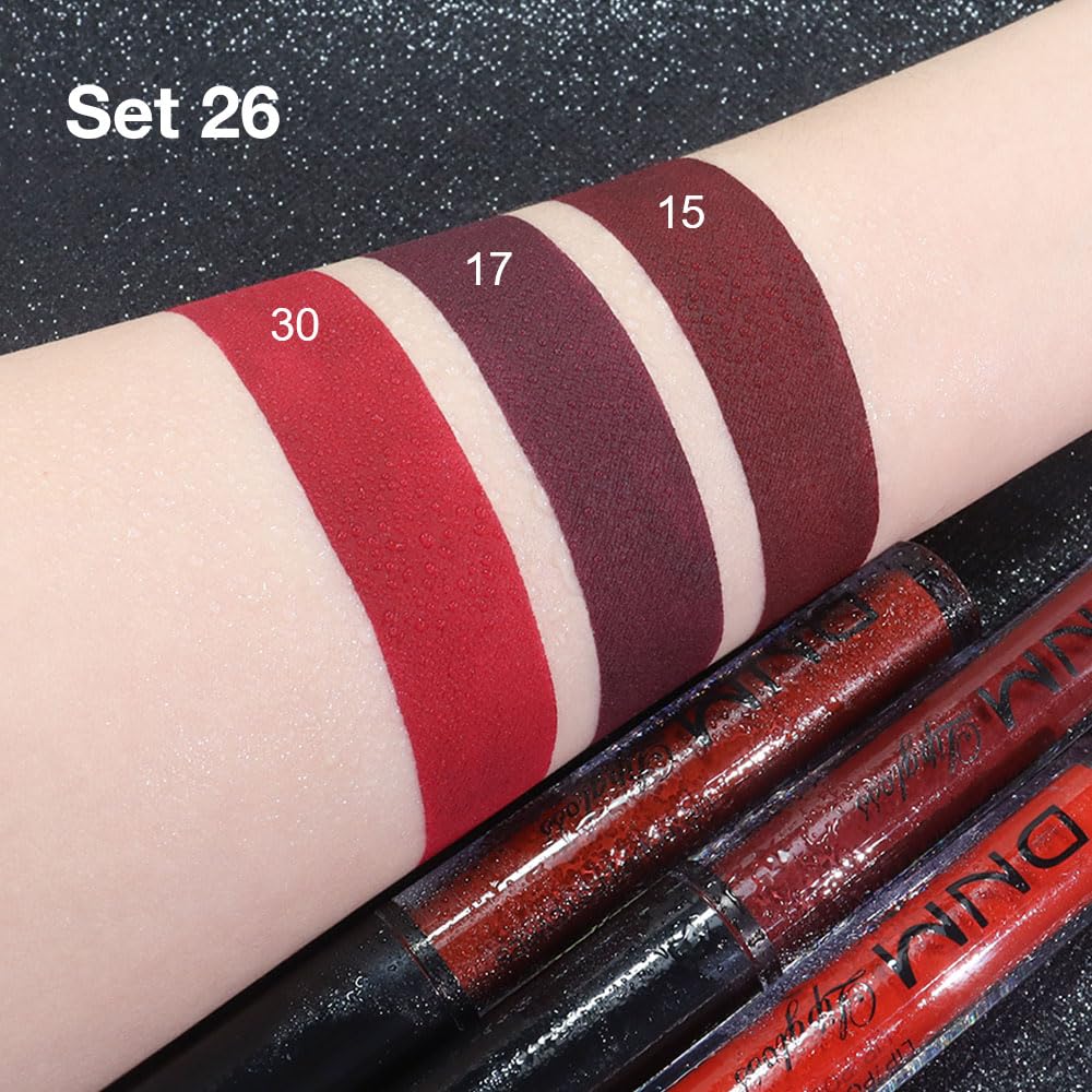 evpct 3Pcs Dark Red Deep Red Oxblood Red Matte Liquid Lipstick Lip Stain Sets for Women Matte+Lipstick Long Lasting Permanent 24 hr Hours Magic Lipstick 24 Hours original Waterproof 26