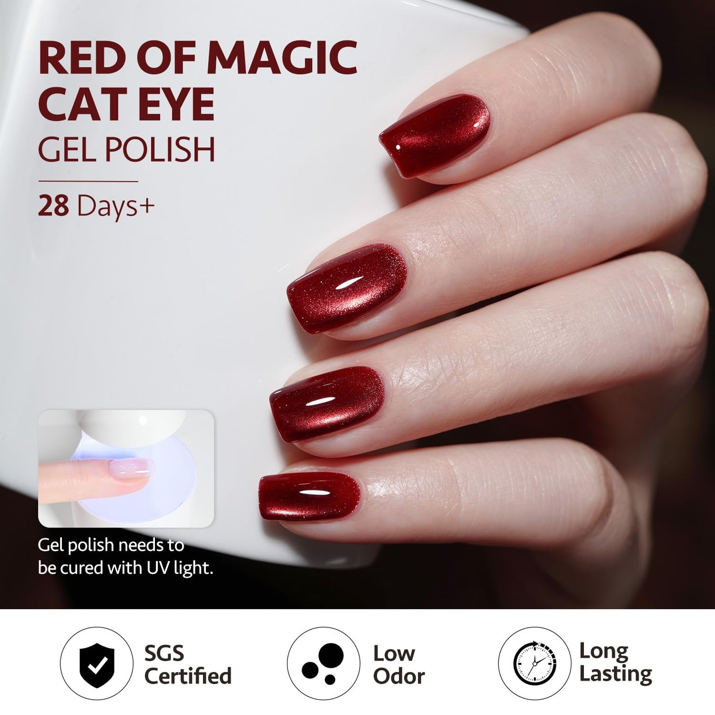 GAOY Jelly Red Glitter Cat Eye Gel Nail Polish Set with Magnet 6 Types of Holographic Cat Eye, Salon Gel Manicure and Nail Art DIY at Home