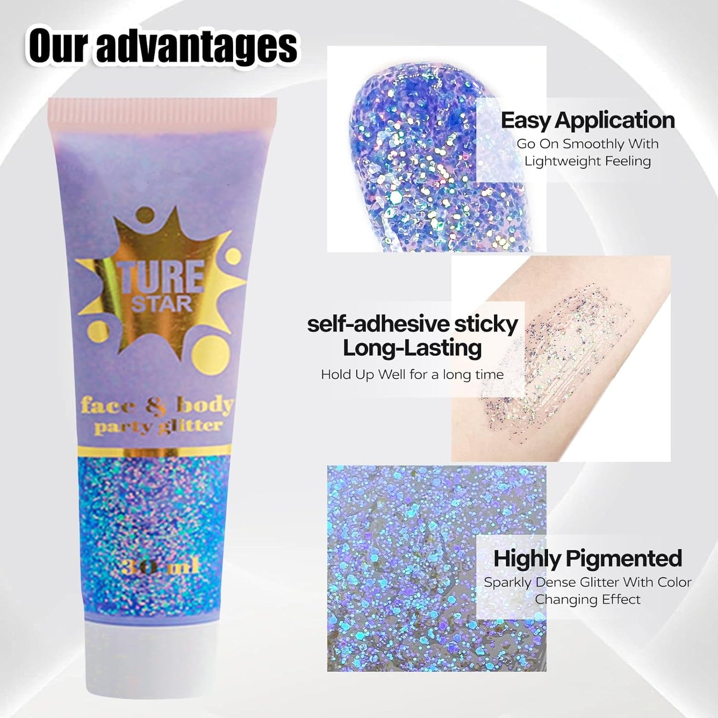 Go Ho Chameleon Purple Body Glitter Gel,Color Changing Purple Face Glitter,Holographic Fine Chunky Sequins Glitters,Reflective Sparkly Festival Rave Accessories