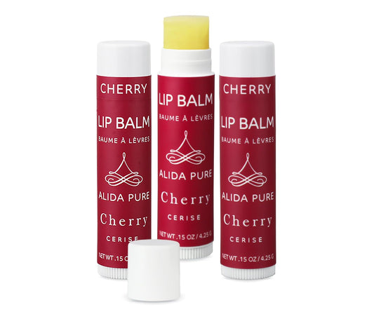 Cherry Lip Balm Collection, Vegan Set, Beeswax Free, with Organic Jojoba and Avocado Oil, Vitamin E, Natural Moisturizer for Dry, Chapped Lips, 3 Tube Set