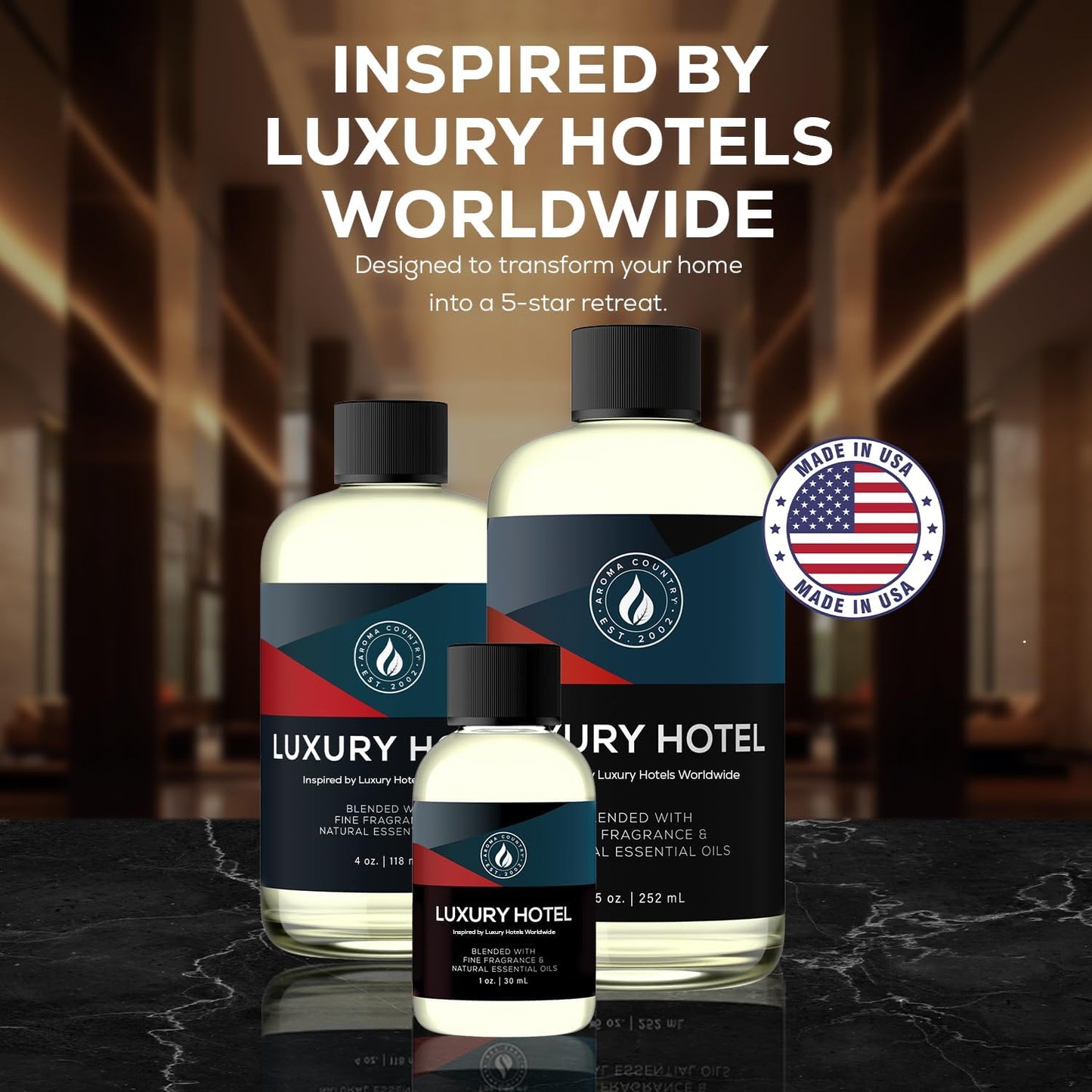 Aroma Country Luxury Hotel Diffuser Oil - Luxury Hotel Scent for Diffuser & Air Fresheners - Essential Oil Diffuser Refill, Home Fragrance Collection with Gardenia & Amber (8.5 Fl. Oz)