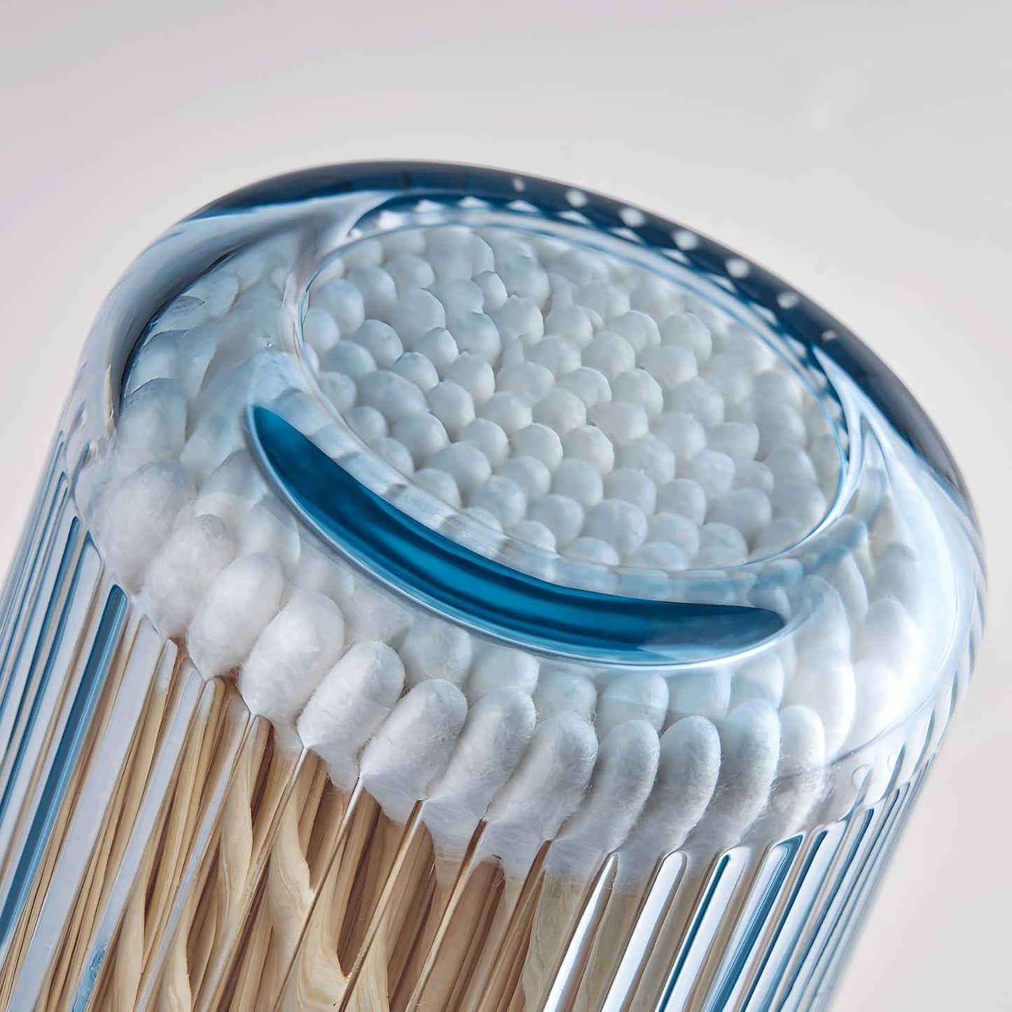 2 Pack Qtip Holders for Bathroom, Clear Glass Apothecary Jars with Lids,Vintage Bathroom Canisters for Cotton Balls,Swabs,Floss Picks,Hair Ties,Vanity Organizer and Storage Decor (Blue)