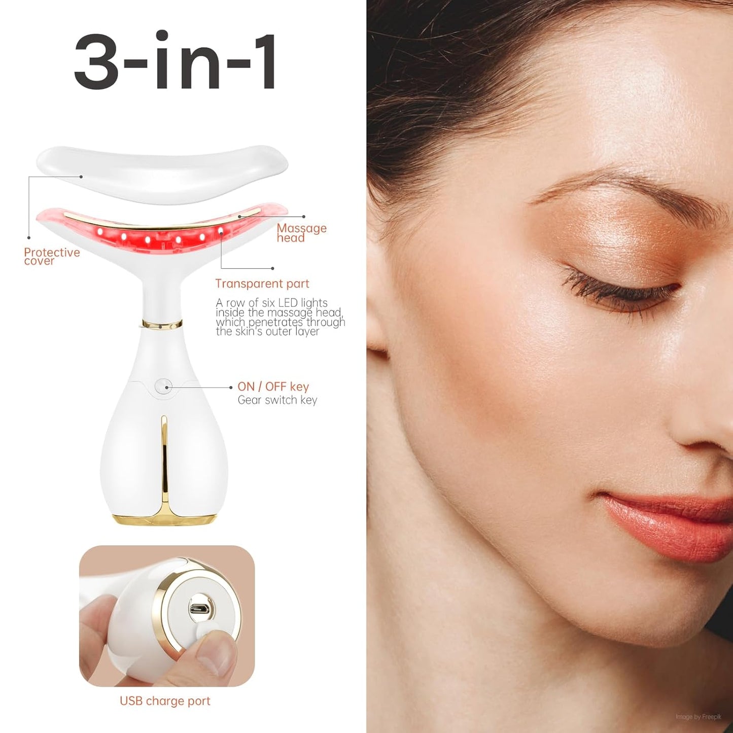 Red Light Facial Massager, Skin Care Tools for Face & Neck Beauty Device, 3 in 1 Face Massager Tool with LED, Thermal, Vibration, Tightenings, Rejuvenation for Women