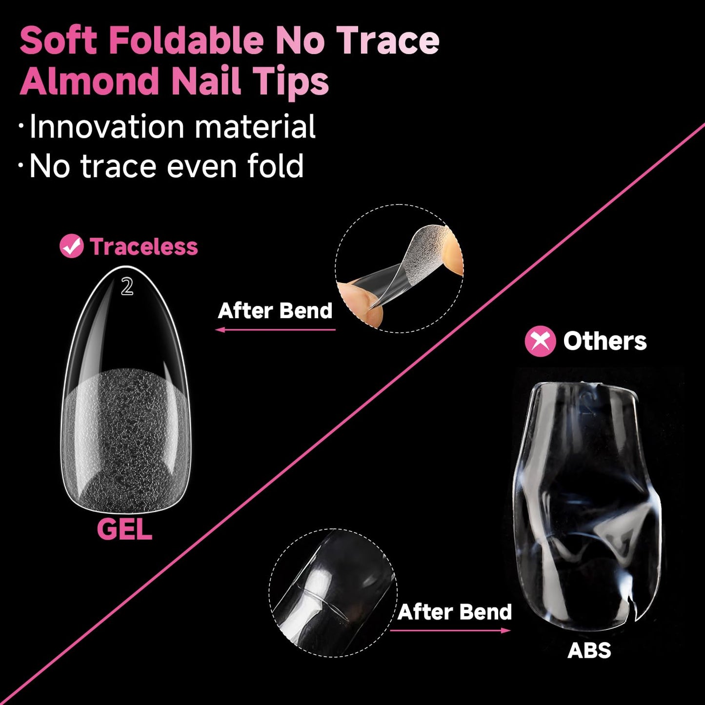 UNA GELLA Medium Almond Nail Tips, 312pcs Almond Gel Nails Tips Shape Pre Etched Full Cover Clear Fake Acrylic Pointed Press On Nails No C Curve for Nail Extension Art DIY Salon 12 Sizes