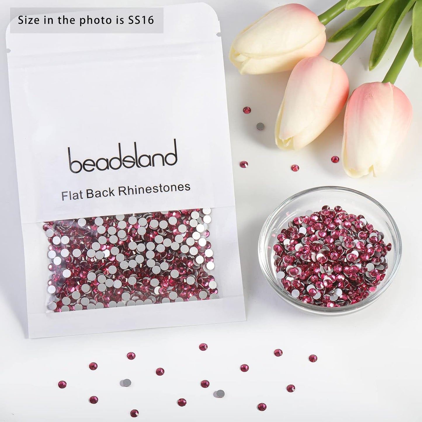 beadsland 1440pcs Flat Back Crystal Rhinestones Round Gems for Nail Art and Craft Glue Fix,Rose(SS16(3.8-4.0mm))