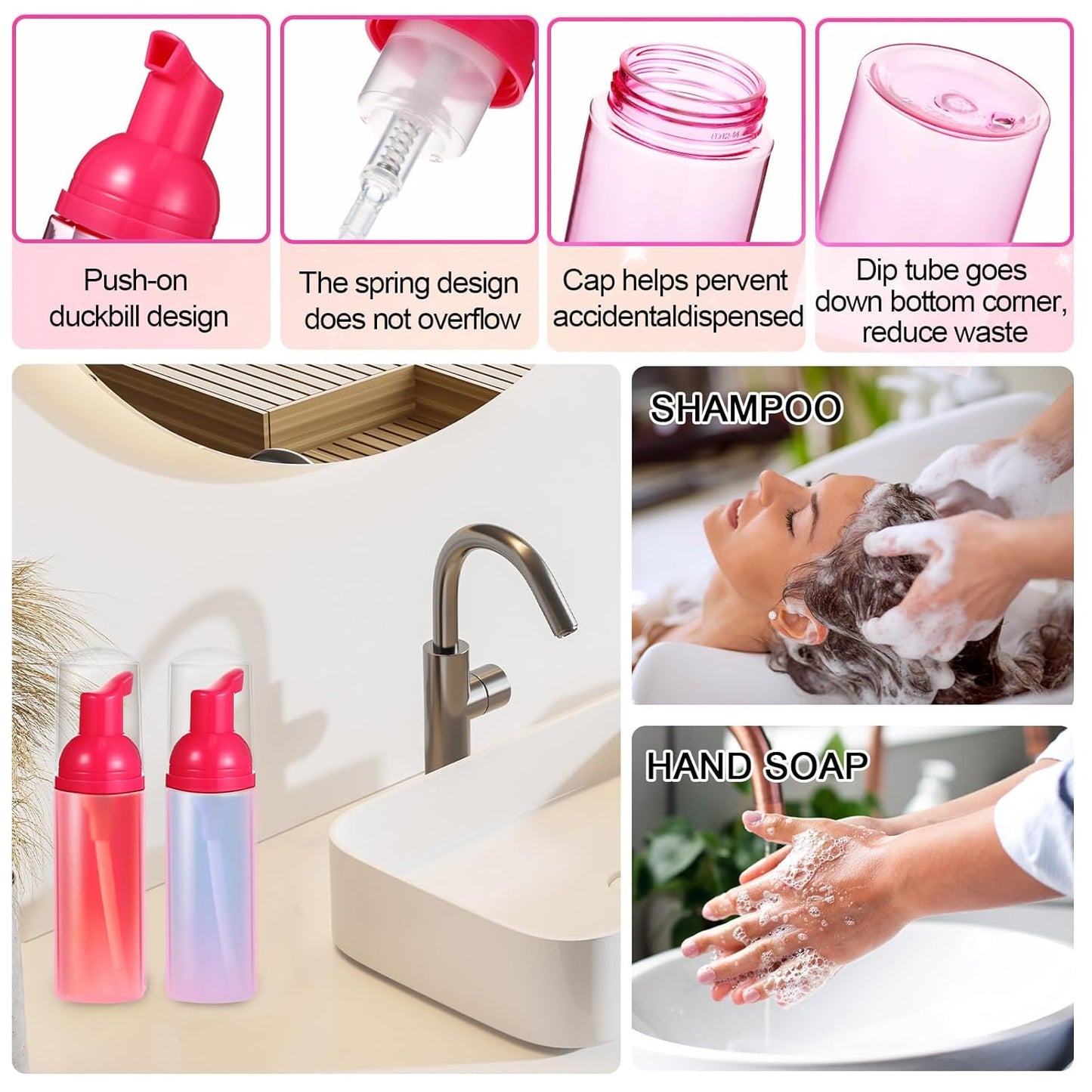 Zhehao 80 Pcs Lash Shampoo Bottle Brushes Kit 20 Foam Pump Dispensers 20 Lash Shampoo Brushes 20 Eyelash Aftercare Bag 20 Cleaning Pipes, Eyelash Extension Supplies(Rose Red)