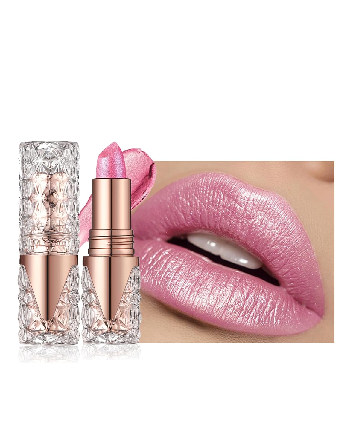 Glitter Metallic Shimmer Coral Pink Lipstick Long Lasting,Diamond High Pigmented Red Metallic Matte Liquid Lipstick Non-Stick Lip Gloss,Transferproof Lip Color Lip Stick Makeup for Women-02