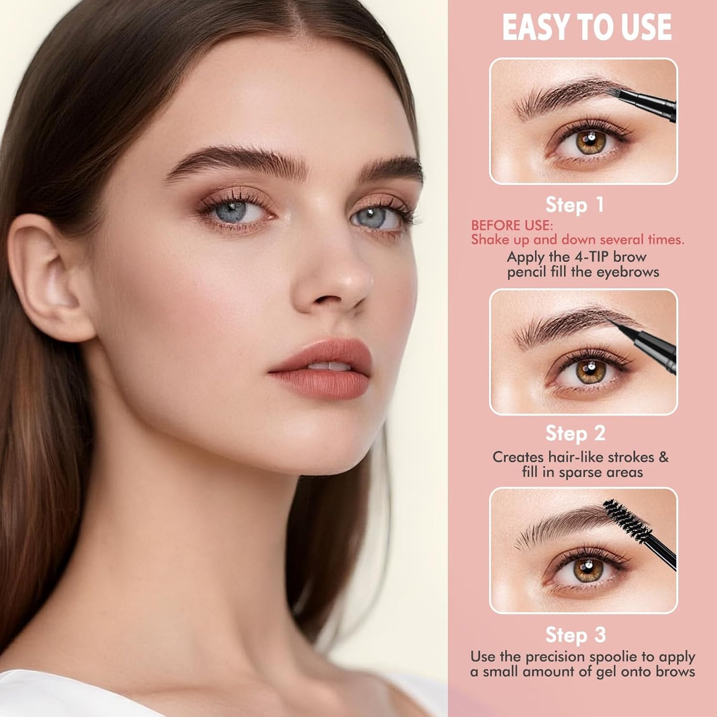 Eyebrow Pen Kit, with Microblading Eyebrow Pen, Eyebrow Gel, Eyeliner, Eyebrow Brush, Eyebrow Pencils for Women, Waterproof, Smudge Proof, Long Lasting Makeup Formula - Gray