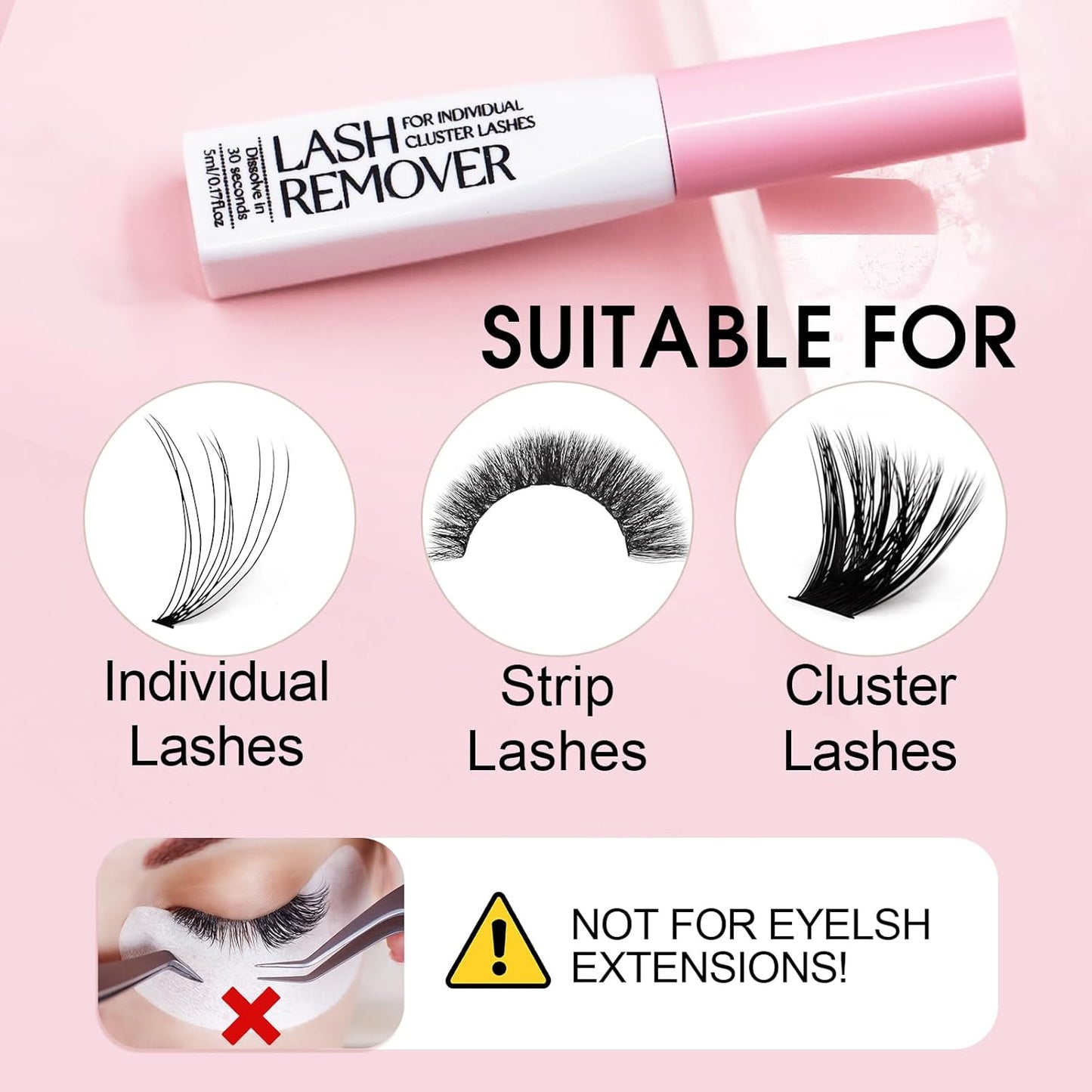 Deep Cleansing Cluster Lash Remover, Eyelash Glue Remover for Individual False Lashes, 15s Fast Removal, Safe Ingredients, Cruelty-Free, 0.17 fl oz