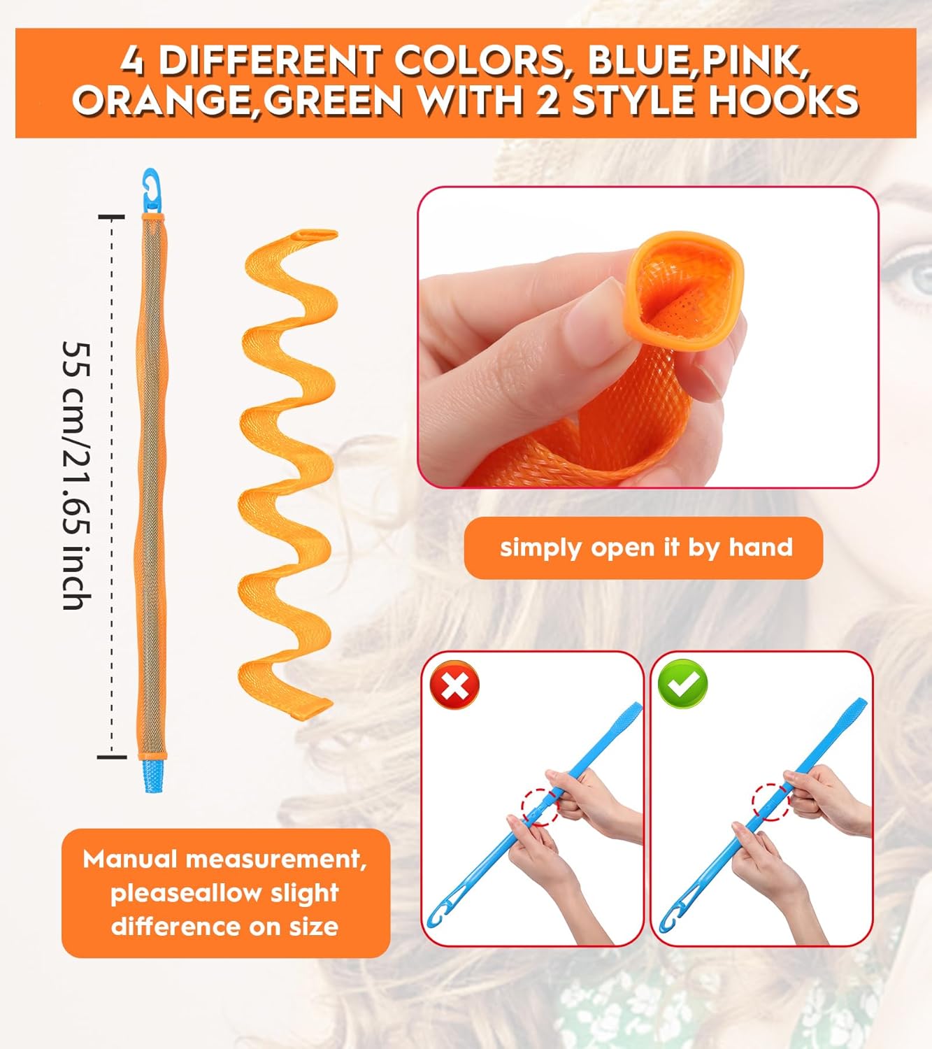 42 Pieces Heatless Waves Hair Curler, No Heat Damage Wavy Hair Curlers with 2 Sets of Styling Hooks, Heatless Curls for Women Girls Long Medium Short Hair(4 Colors,55cm/ 21.65")