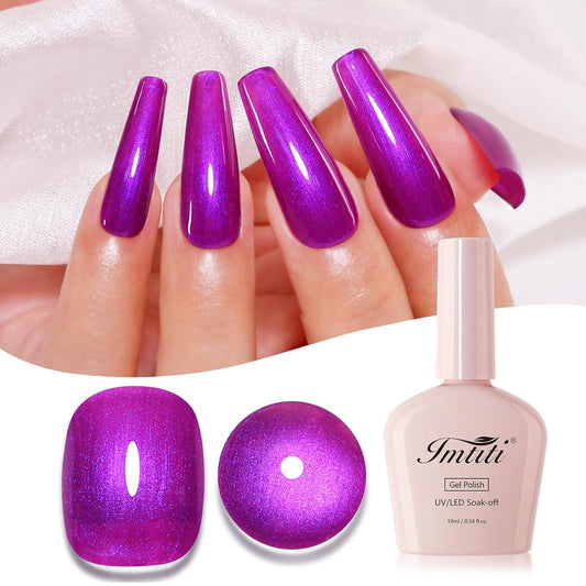 Imtiti Pearl Gel Nail Polish, Rose Purple Glitter Pearl Gel Polish Diamond Shimmer Sparkle Soak Off UV LED Nail Gel Polish Autumn Winter Gel Polish Manicure Gel Nail Kit 10ML