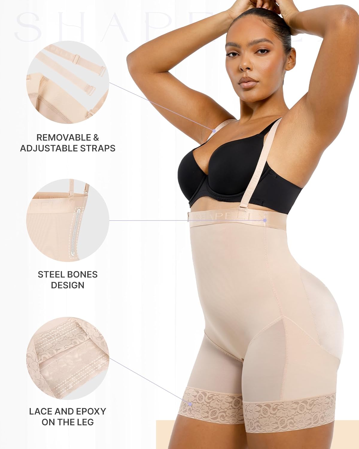 SHAPELLX Shapewear Tummy Control Fajas Colombianas Body Shaper for Women Butt Lift Bodysuit