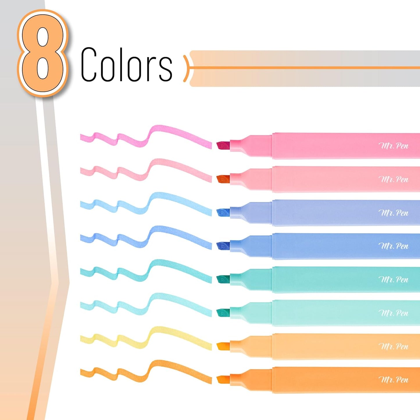 Mr. Pen- Aesthetic Highlighters, 8 pcs, Chisel Tip, Assorted Colors, Cute Highlighters Assorted Colors