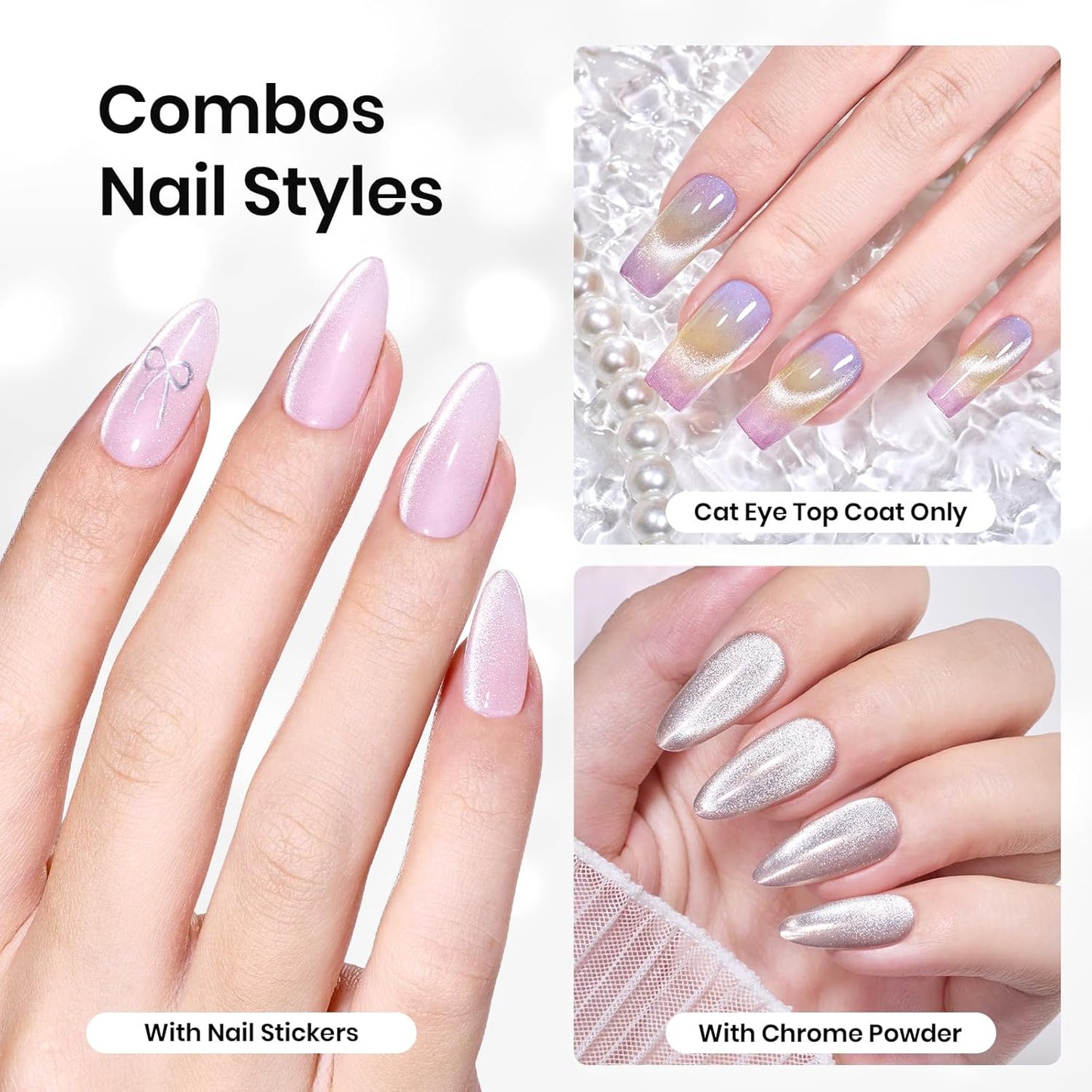 Beetles Cat Eye Gel Top Coat，2 in 1 Top Coat Gel Nail Polish & Cat Eye Magnetic Effect No Wipe - Shine Finish and Long Lasting, Soak Off LED Nail Lamp Nail Art Design Manicure Diy at Home