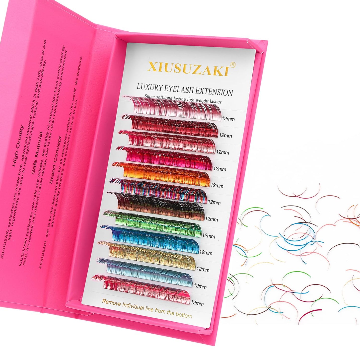 Glitter Spike Tinsel Eyelash Extensions 0.07 Colored Lashes Extension D Curl Lashes 12mm Lash Extensions Soft False Eyelashes Volume Lashes 12 Rows Professional Use(Glitter,0.07-D,12mm)