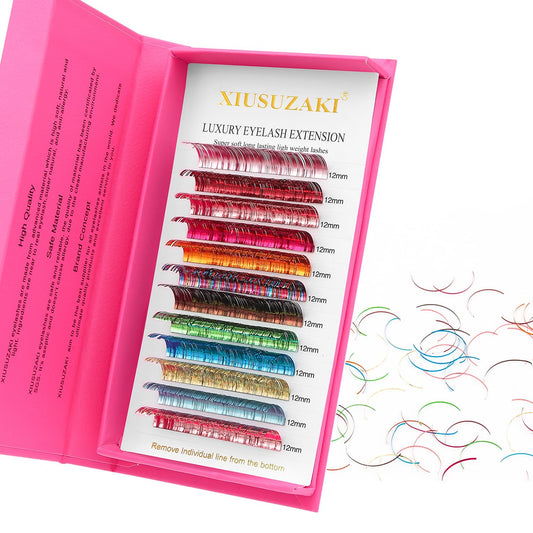 Glitter Spike Tinsel Eyelash Extensions 0.07 Colored Lashes Extension C Curl Lashes 14mm Lash Extensions Soft False Eyelashes Volume Lashes 12 Rows Professional Use(Glitter,0.07-C,14mm)