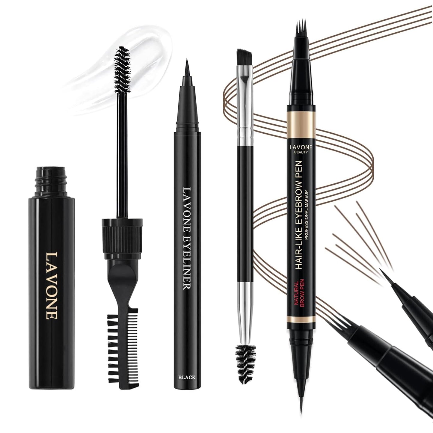 Eyebrow Pen Kit, with Microblading Eyebrow Pen, Eyebrow Gel, Eyeliner, Eyebrow Brush, Eyebrow Pencils for Women, Waterproof, Smudge Proof, Long Lasting Makeup Formula - Dark Brown