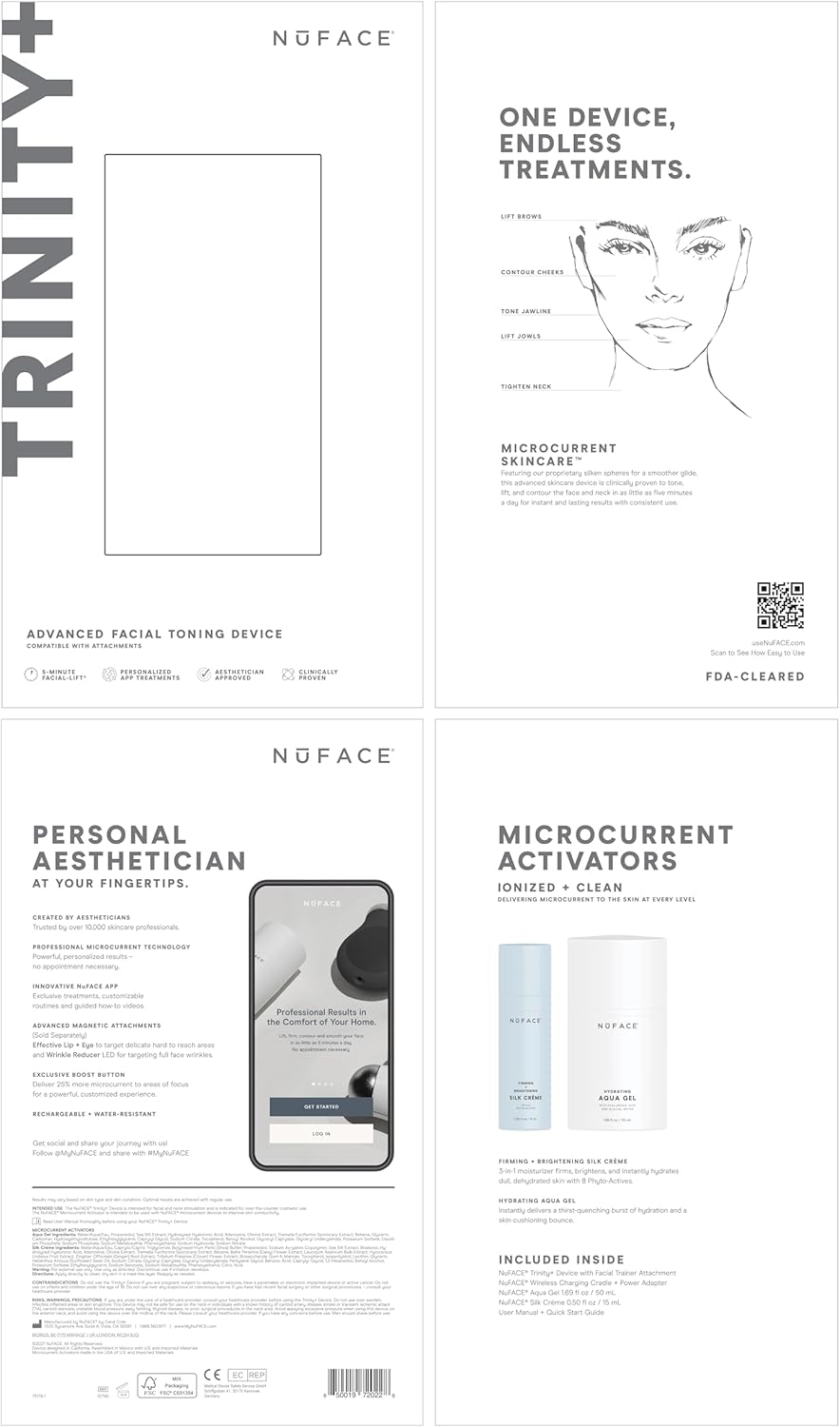 NuFACE TRINITY+ Microcurrent Facial Device Kit - FDA Cleared Face Sculpting & Neck Tightening Device to Contour Cheeks & Brows + Microcurrent Gel Activator & Silk Creme