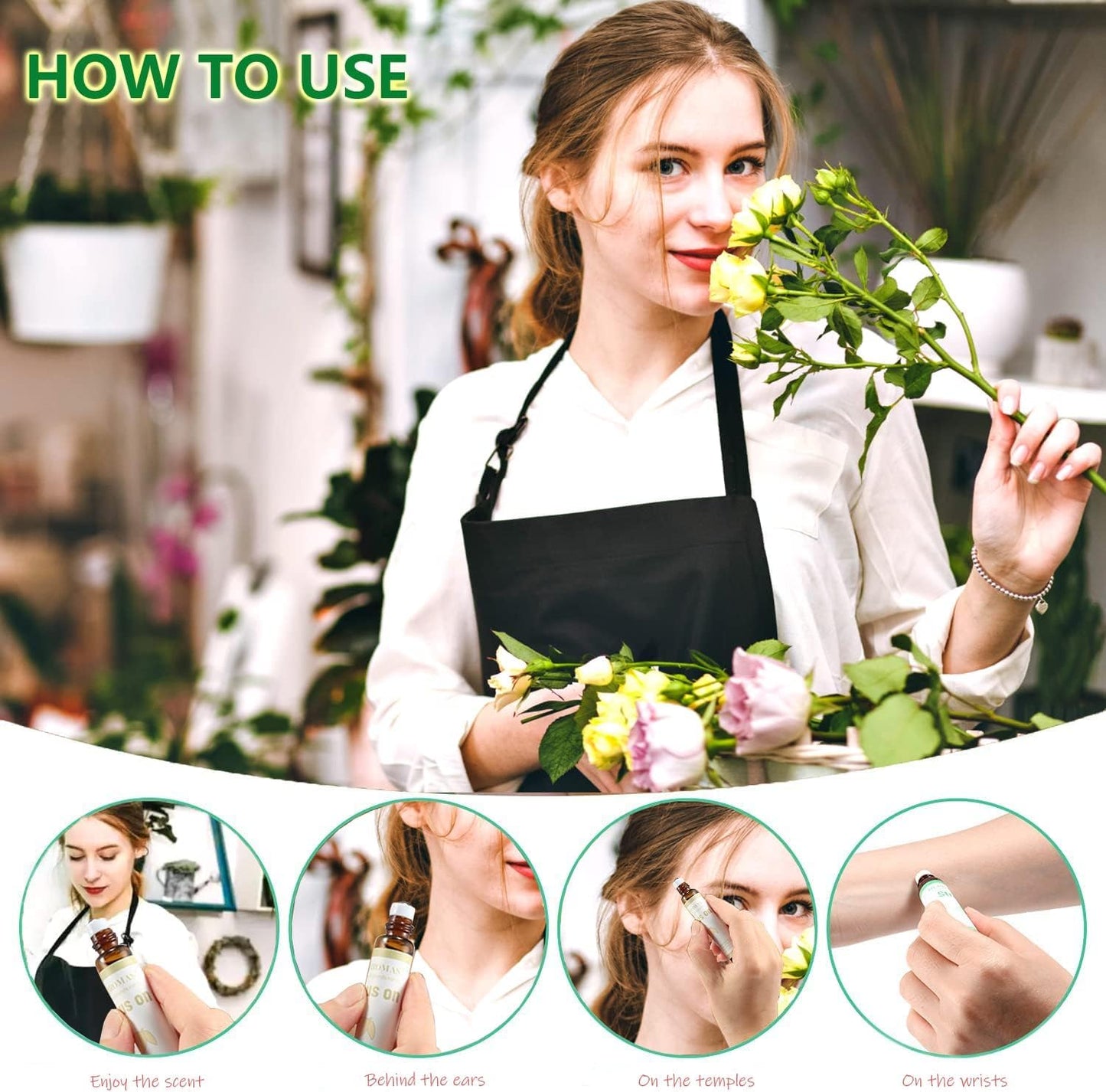 Aromatherapy Oils Roller Set, Natural Pre-diluted Essential Oils Roll On with Glass Rollerball, Relaxation Gift for Women & Men, Christmas Gift, Pack 4 x 0.33fl.oz